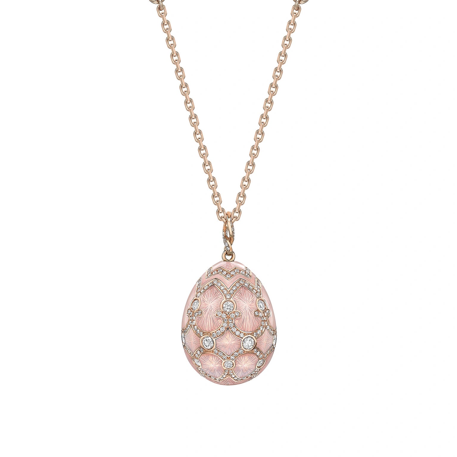 Rose Gold Diamond & Pink Guilloché Enamel Grand Egg Pendant | Fabergé