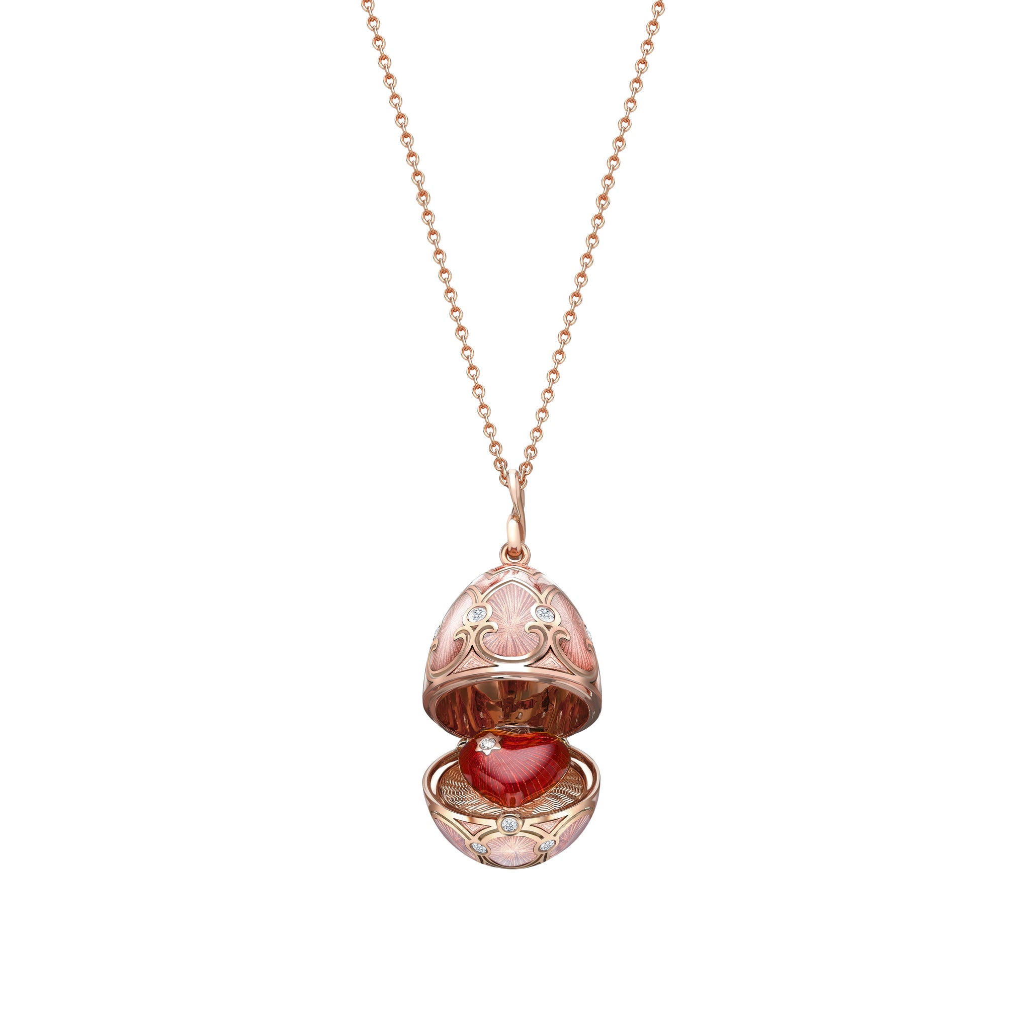 Rose Gold Diamond & Pink Guilloché Enamel Heart Surprise Locket | Fabergé