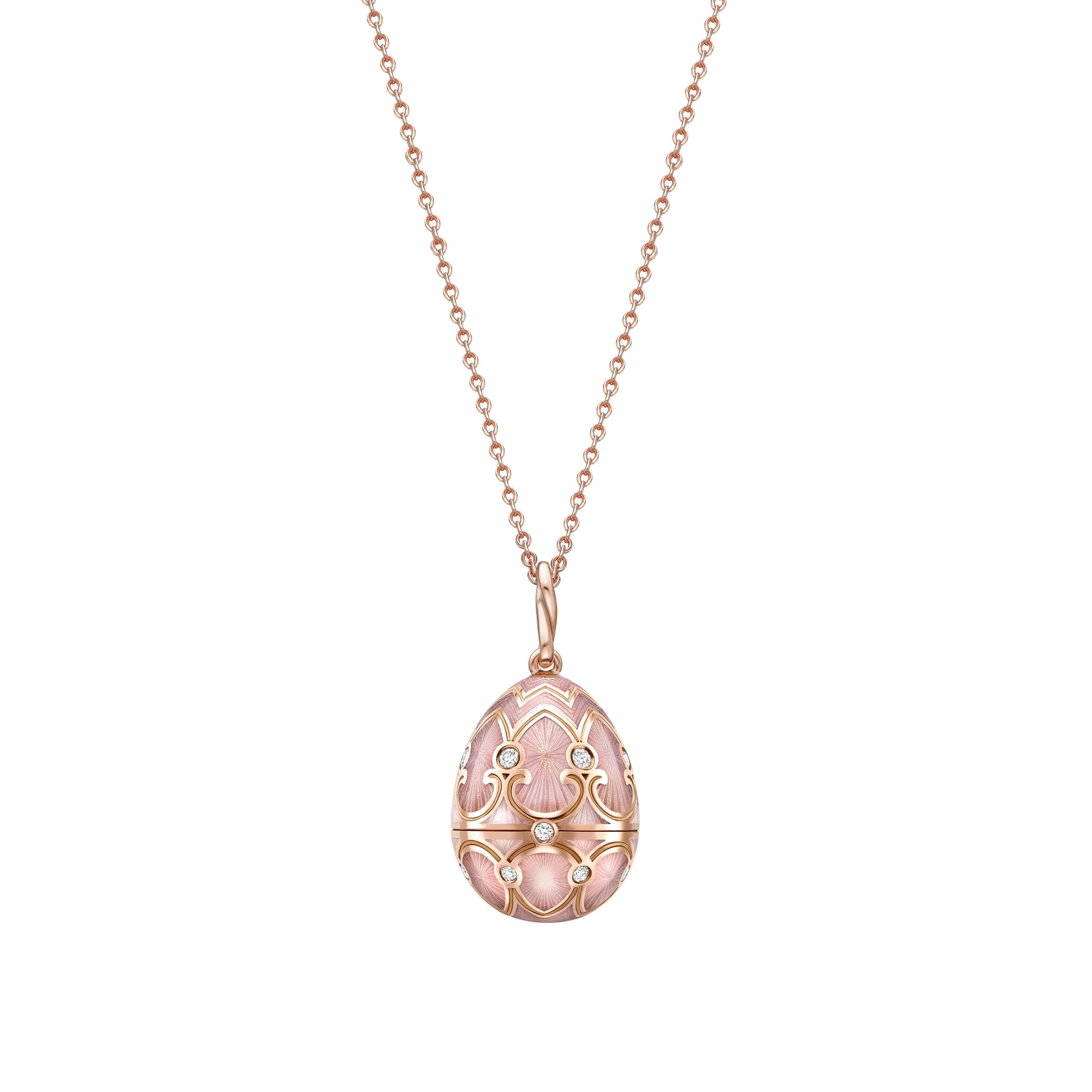 Rose Gold Diamond & Pink Guilloché Enamel Heart Surprise Locket | Fabergé