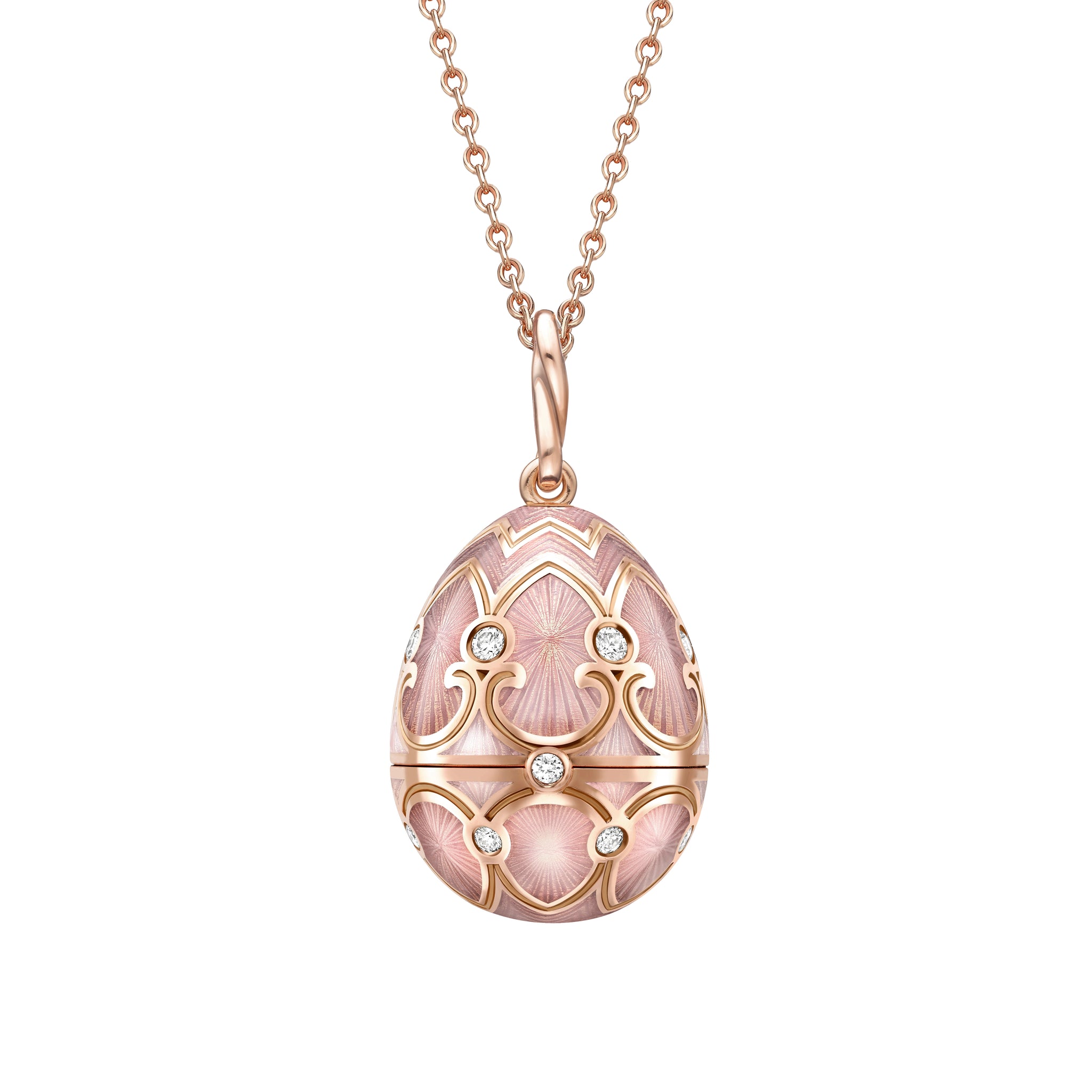 Rose Gold Diamond & Pink Guilloché Enamel Heart Surprise Locket | Fabergé