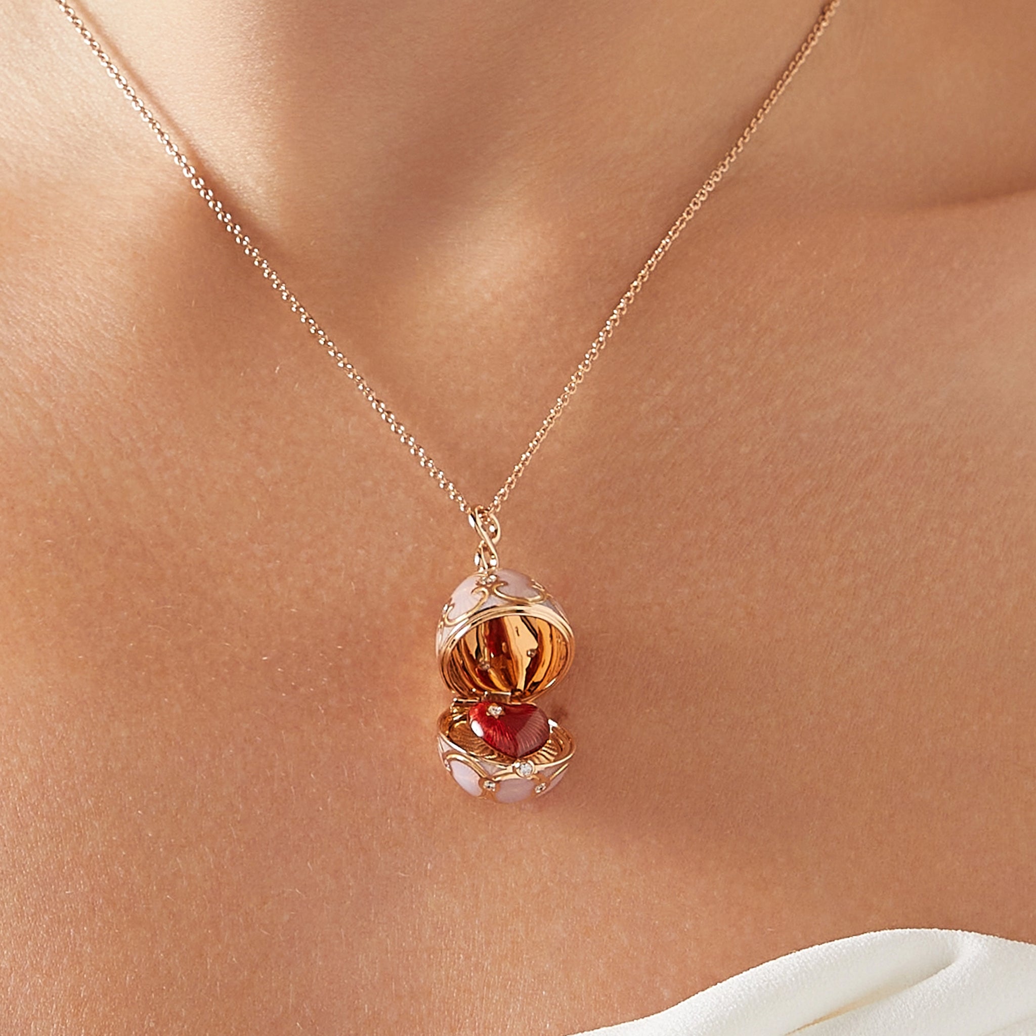 Rose Gold Diamond & Pink Guilloché Enamel Heart Surprise Locket | Fabergé