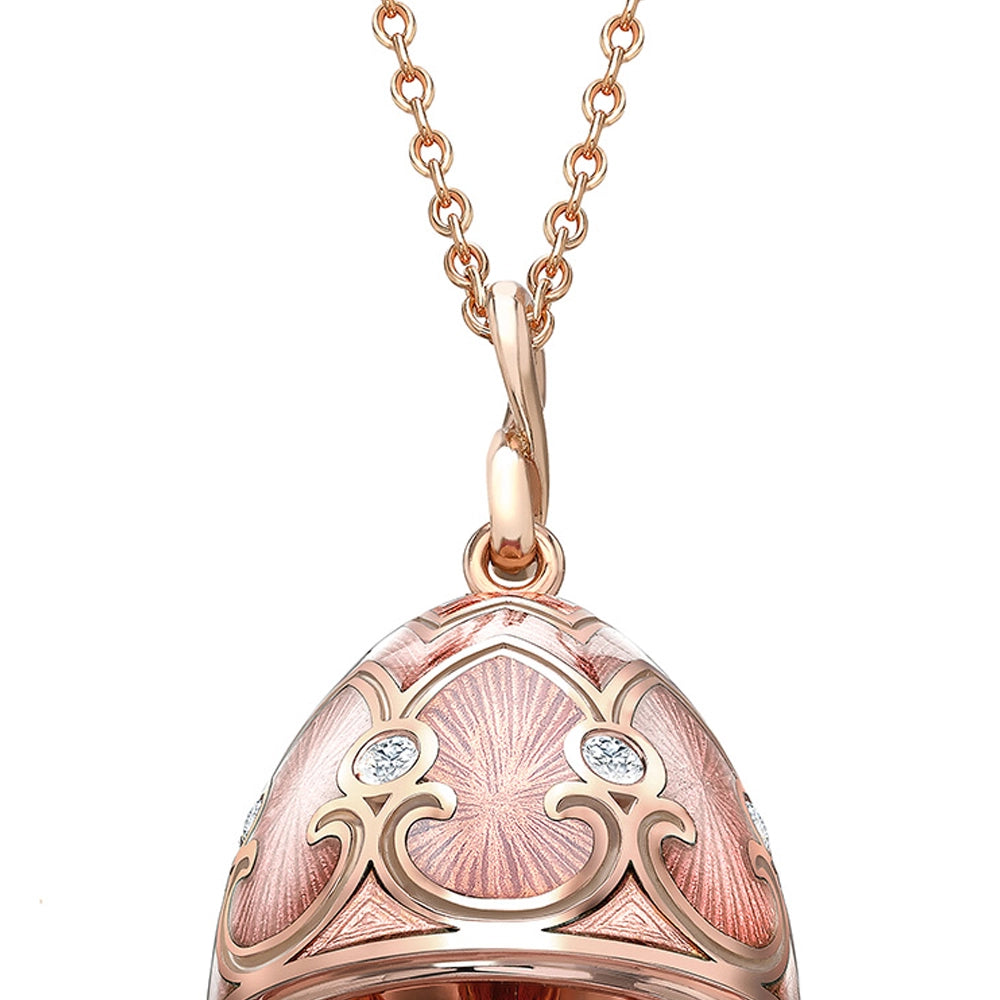 Rose Gold Diamond & Pink Guilloché Enamel Hen Surprise Locket | Fabergé