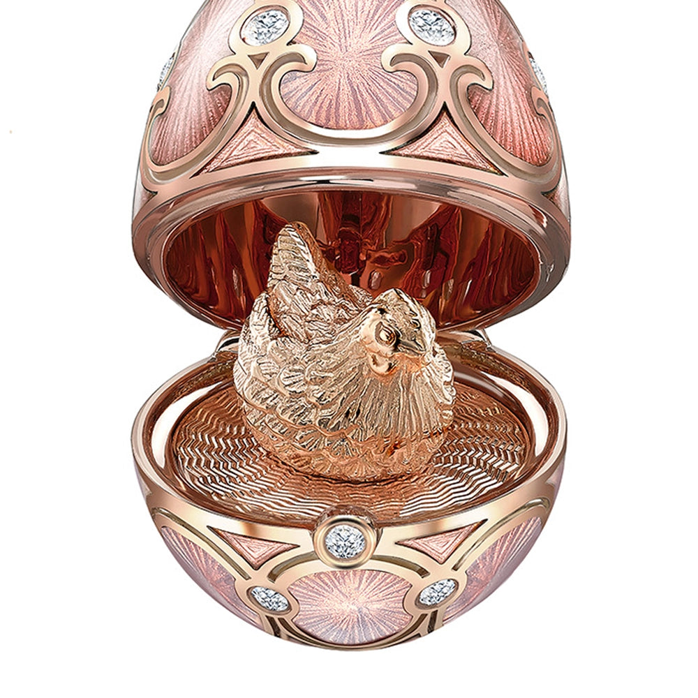 Rose Gold Diamond & Pink Guilloché Enamel Hen Surprise Locket | Fabergé