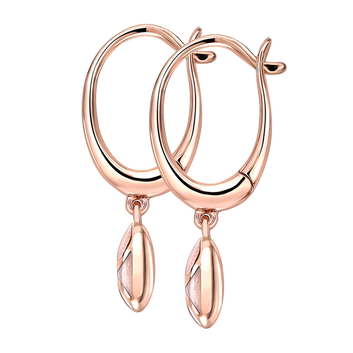 Rose Gold Diamond & Pink Guilloché Enamel Hoop Drop Earrings | Fabergé