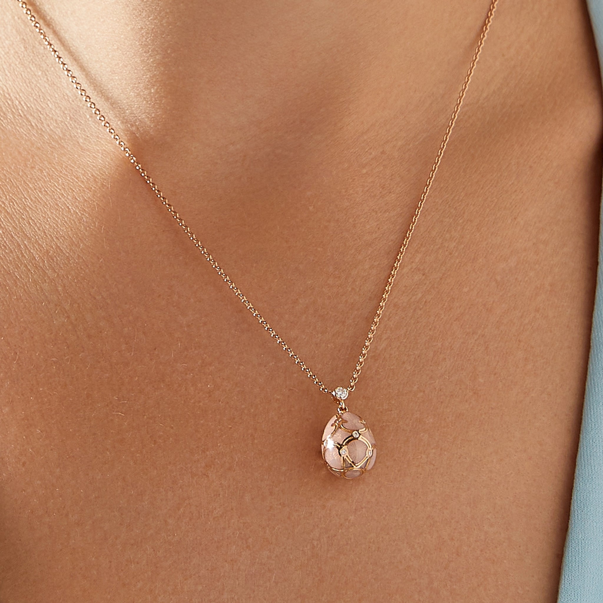 Rose Gold Diamond & Pink Guilloché Enamel Petite Egg Pendant | Fabergé