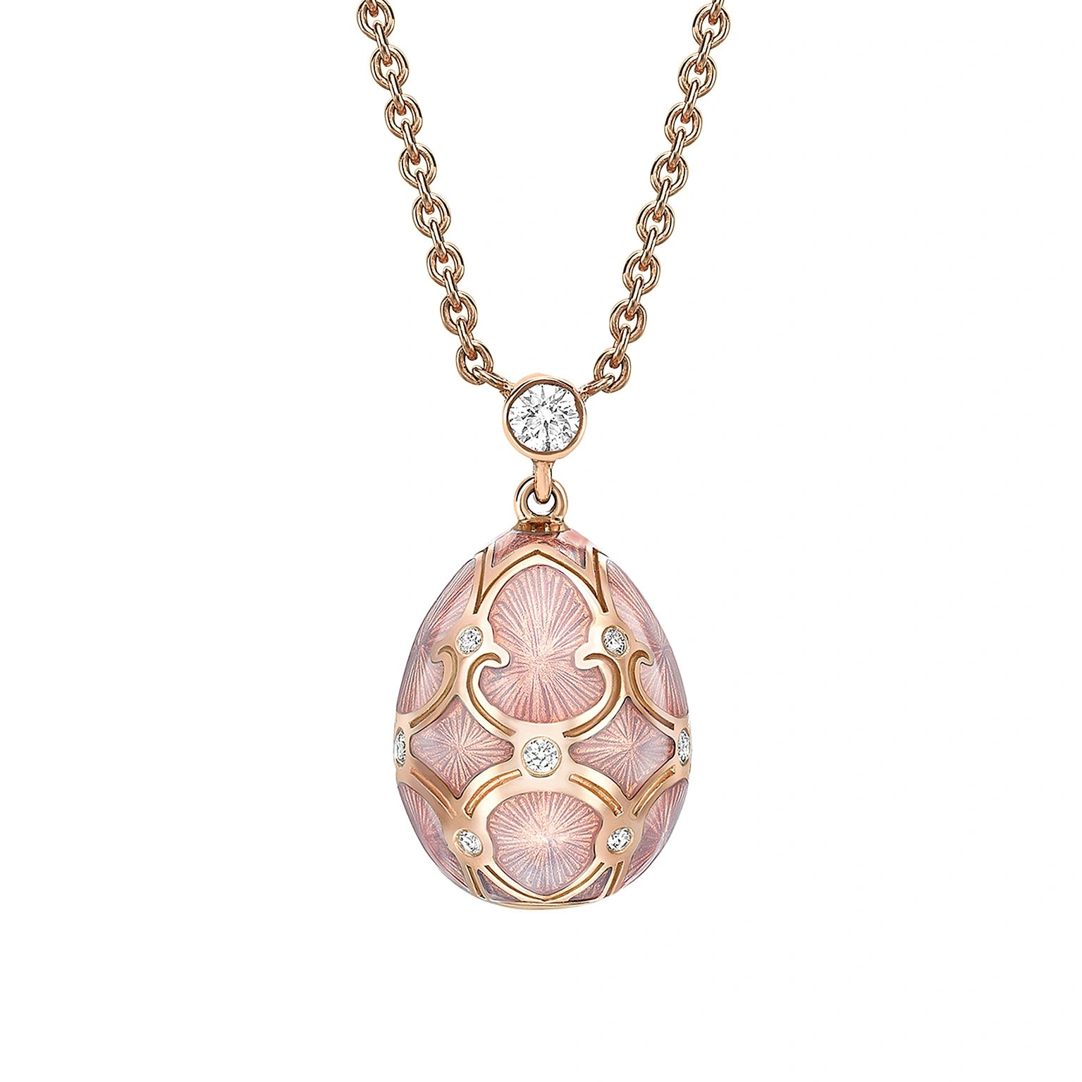 Rose Gold Diamond & Pink Guilloché Enamel Petite Egg Pendant | Fabergé