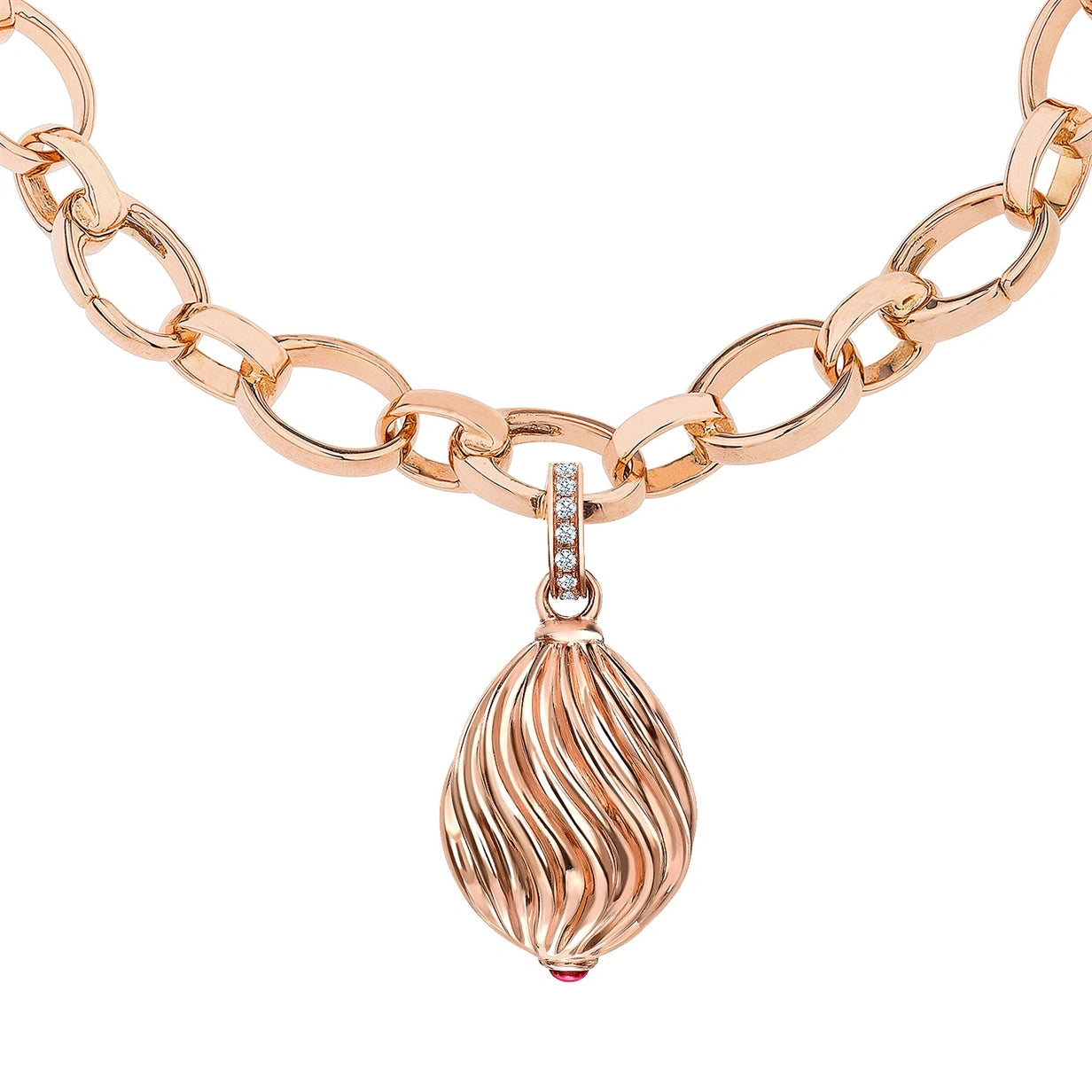 Rose Gold Diamond & Pink Sapphire Sunburst Egg Charm | Fabergé