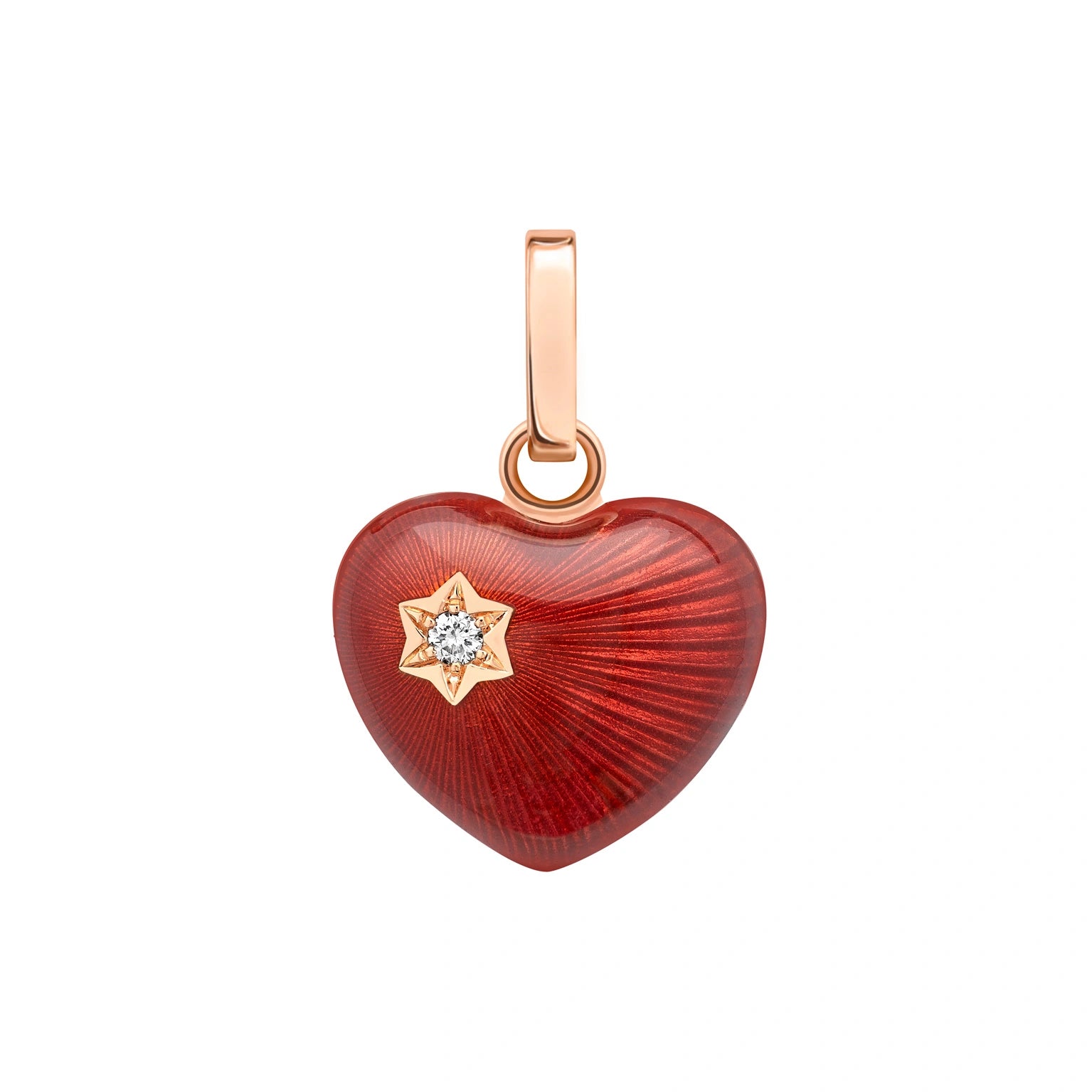 Rose Gold Red Guilloché Enamel and Diamond Heart Charm | Fabergé