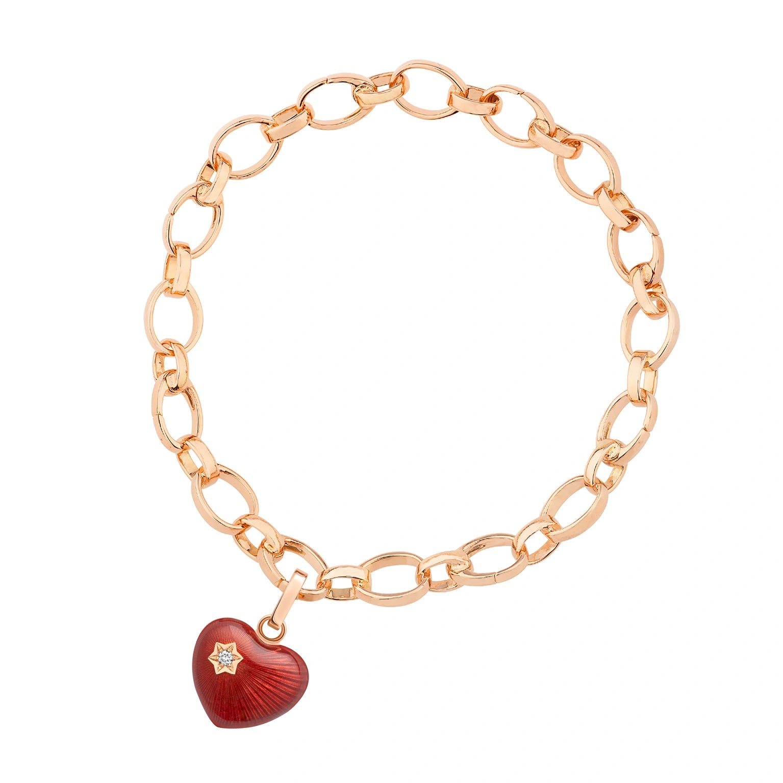 Rose Gold Red Guilloché Enamel and Diamond Heart Charm | Fabergé