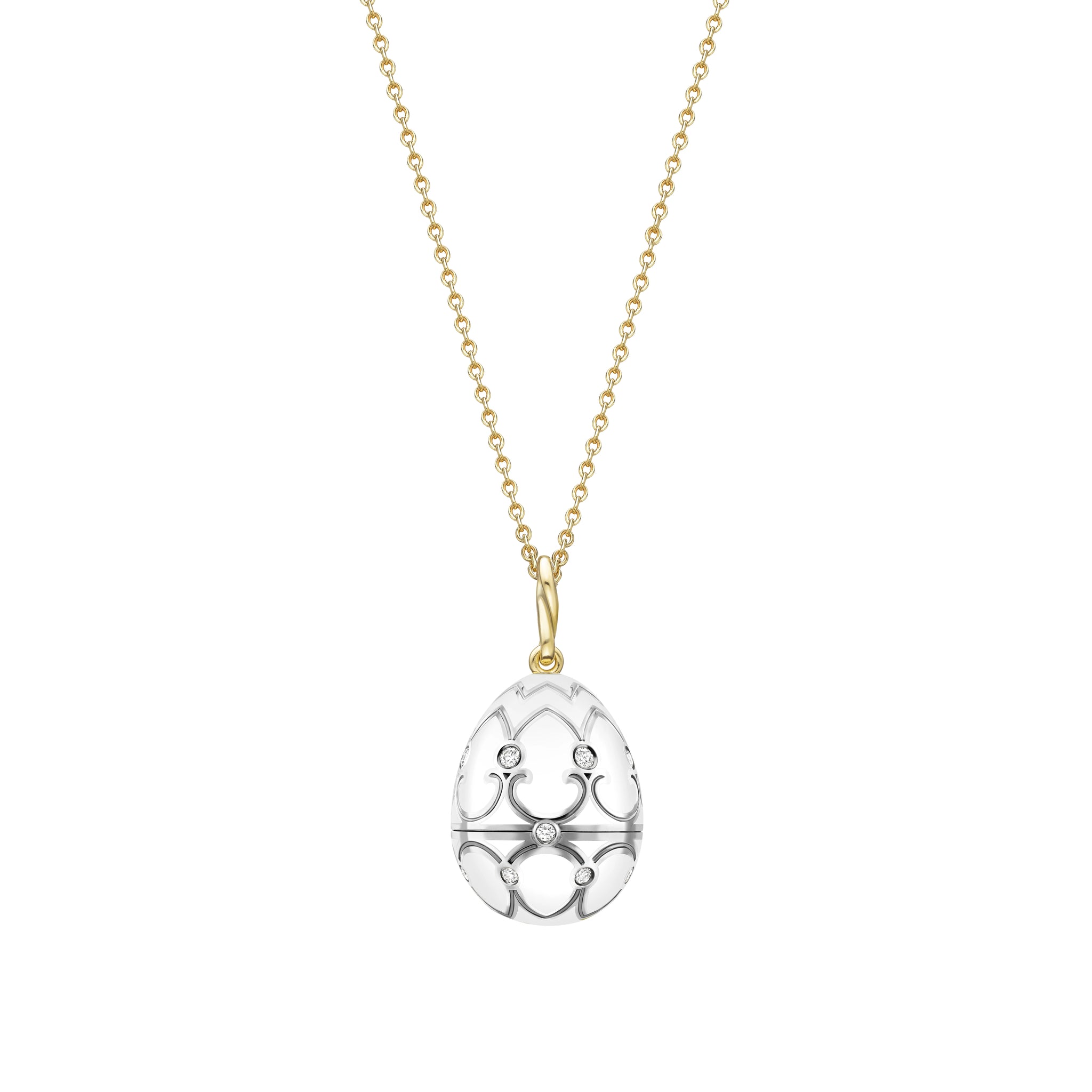 White and Yellow Gold Diamond Carved Mother of Pearl Rose Surprise Locket