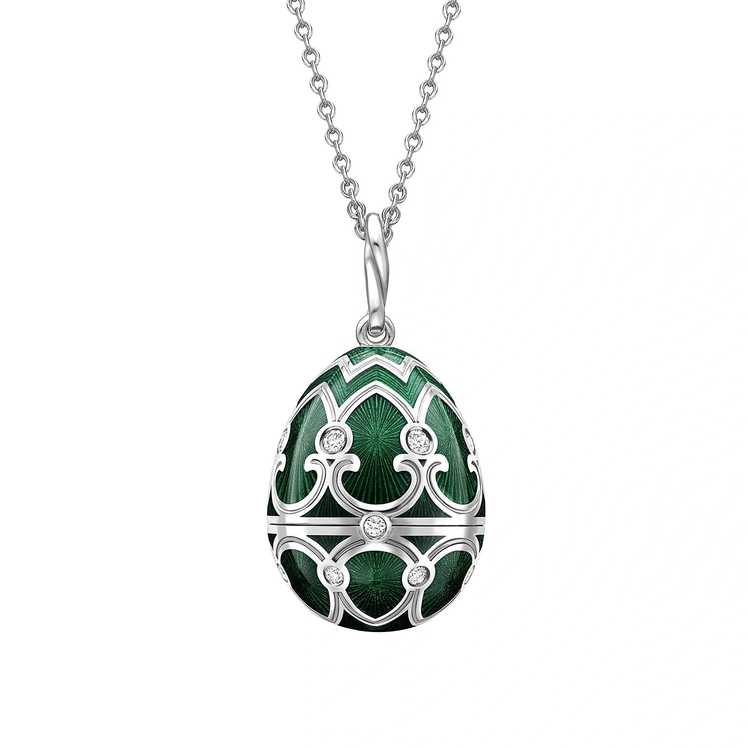 White Gold Diamond & Green Guilloché Enamel Turtle Surprise Locket | Fabergé