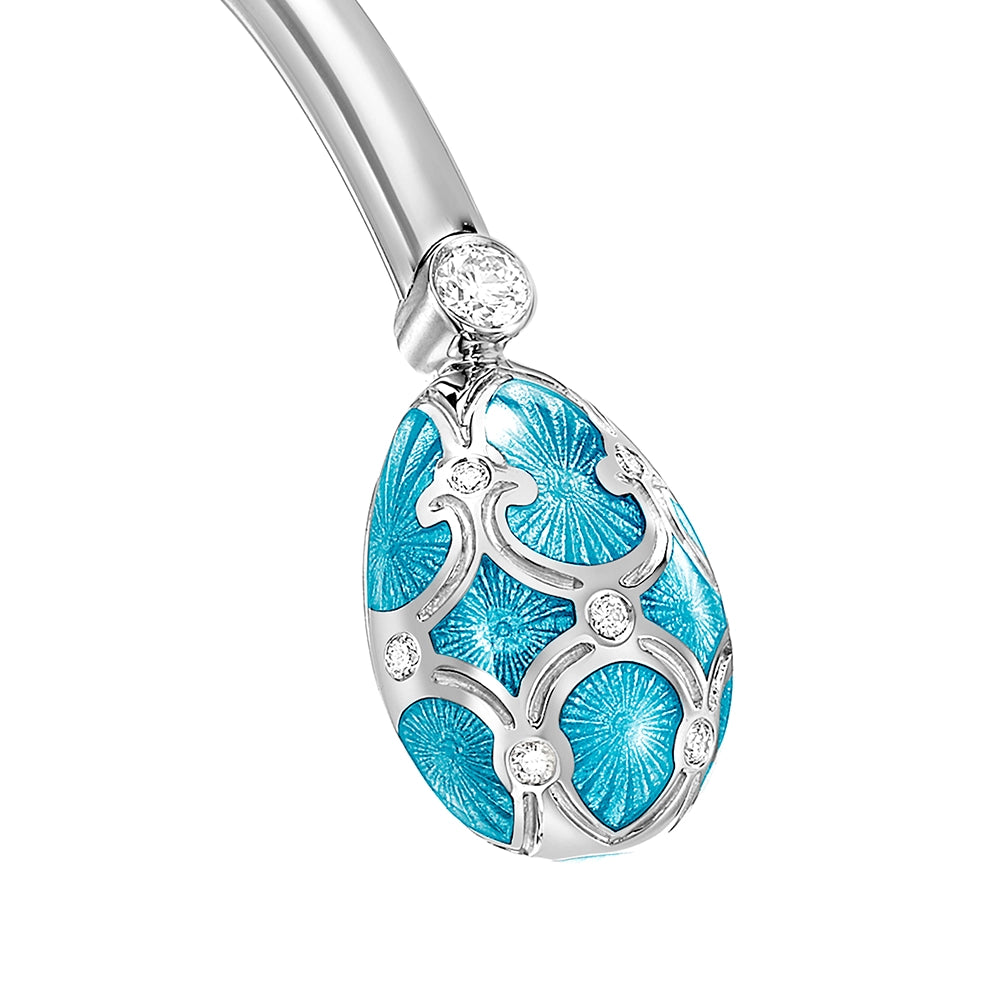 White Gold Diamond & Teal Guilloché Enamel Open Bracelet | Fabergé