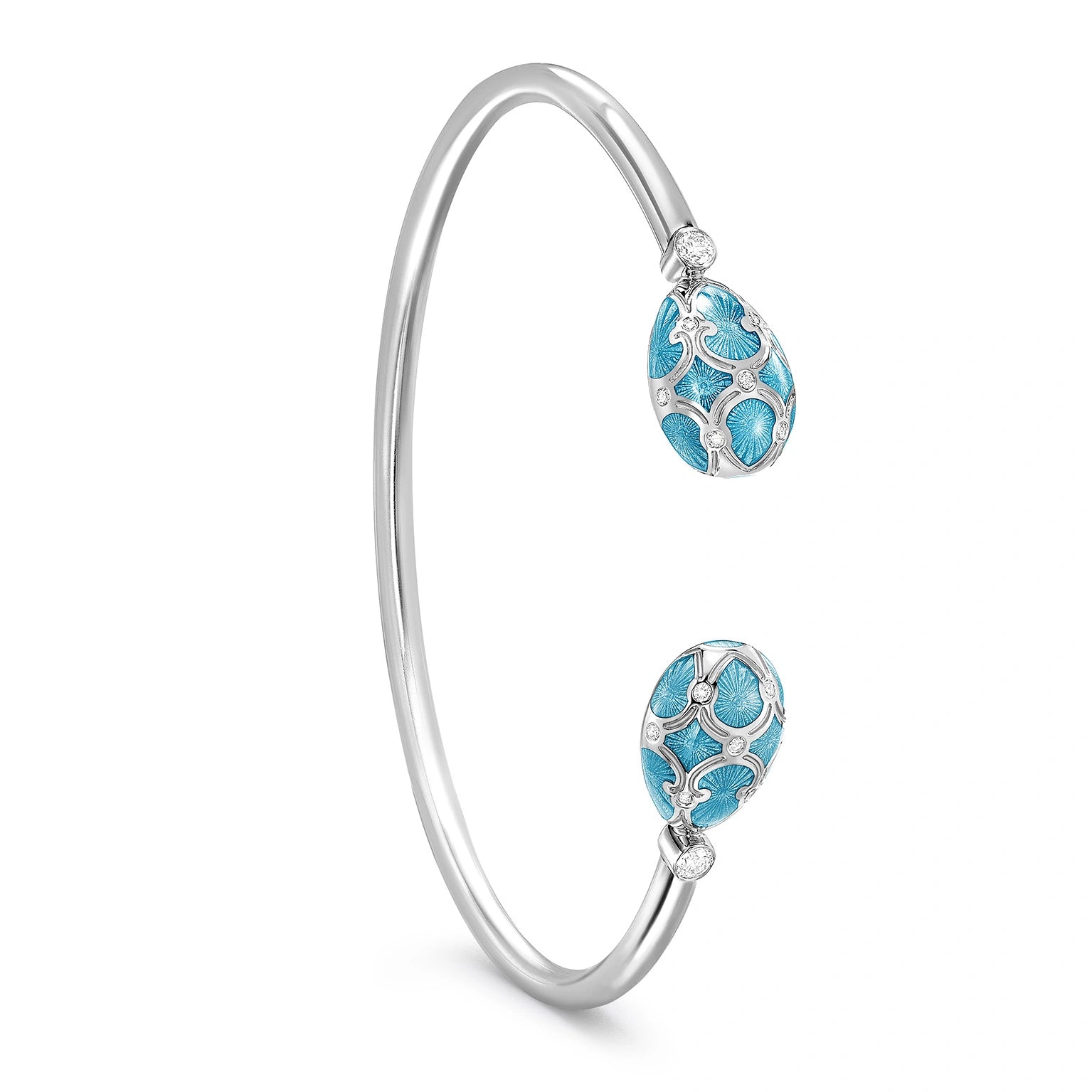 White Gold Diamond & Teal Guilloché Enamel Open Bracelet | Fabergé