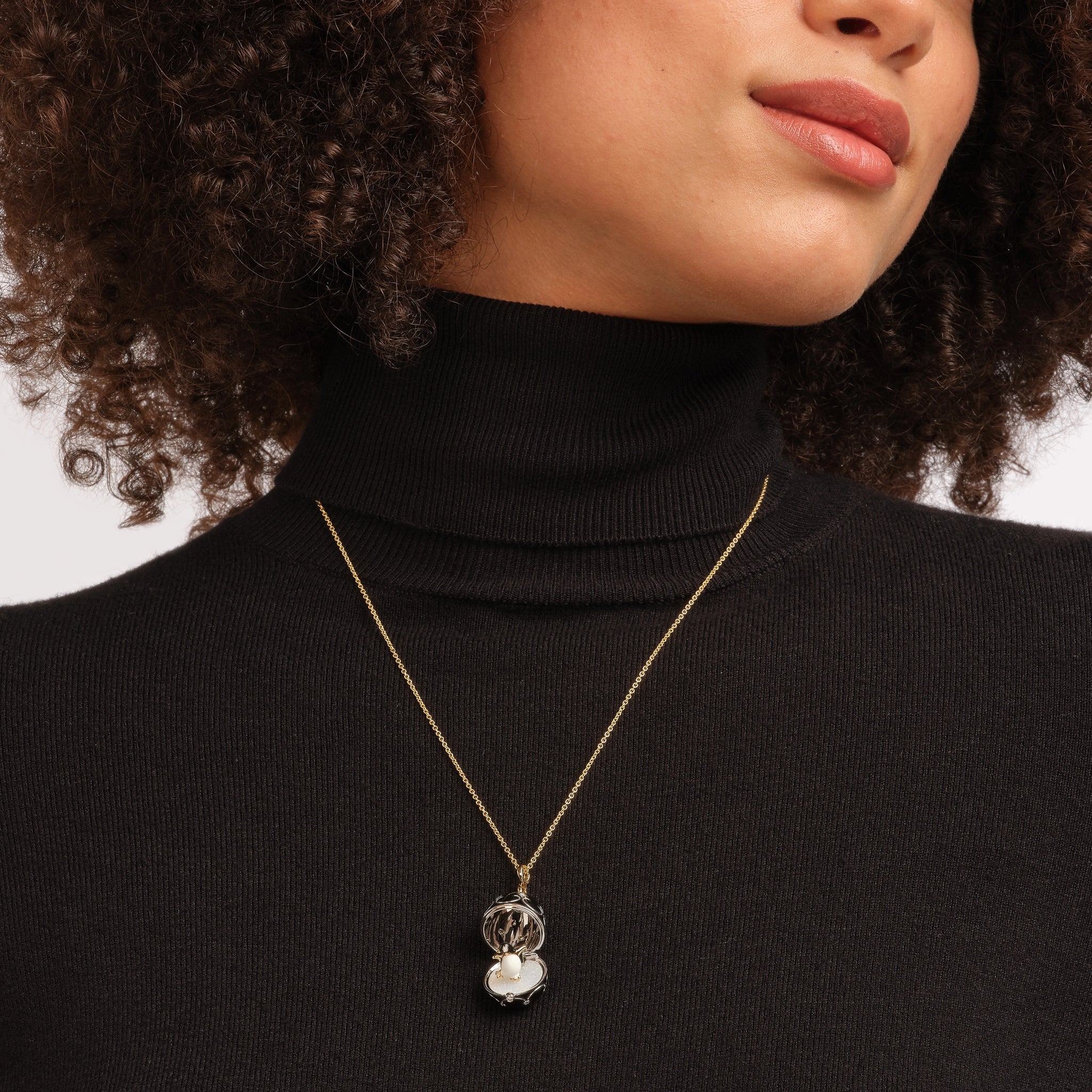 Heritage Yellow and White Gold Diamond and Black Enamel Penguin Surprise Locket