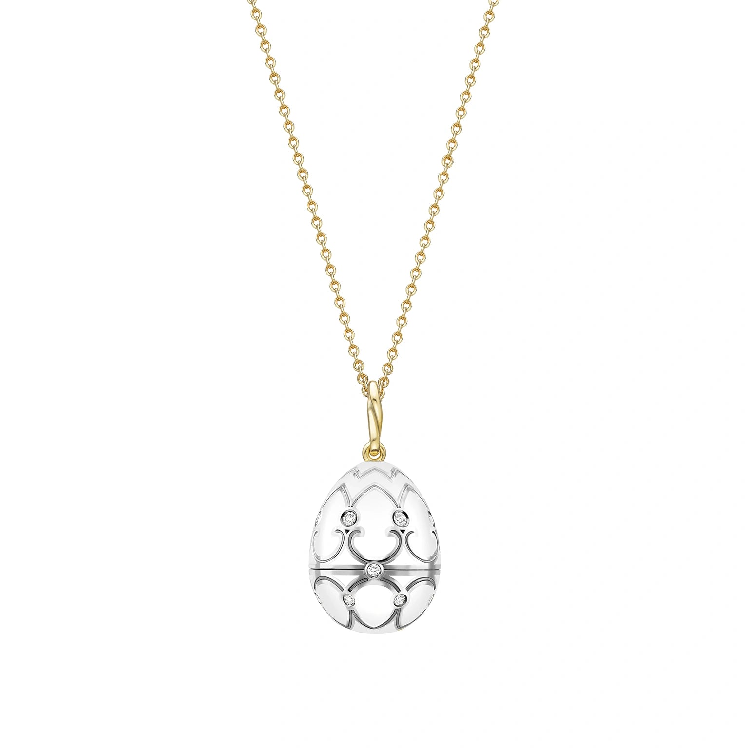 Yellow and White Gold Diamond and Black Enamel Seal Pup Surprise Locket | Fabergé
