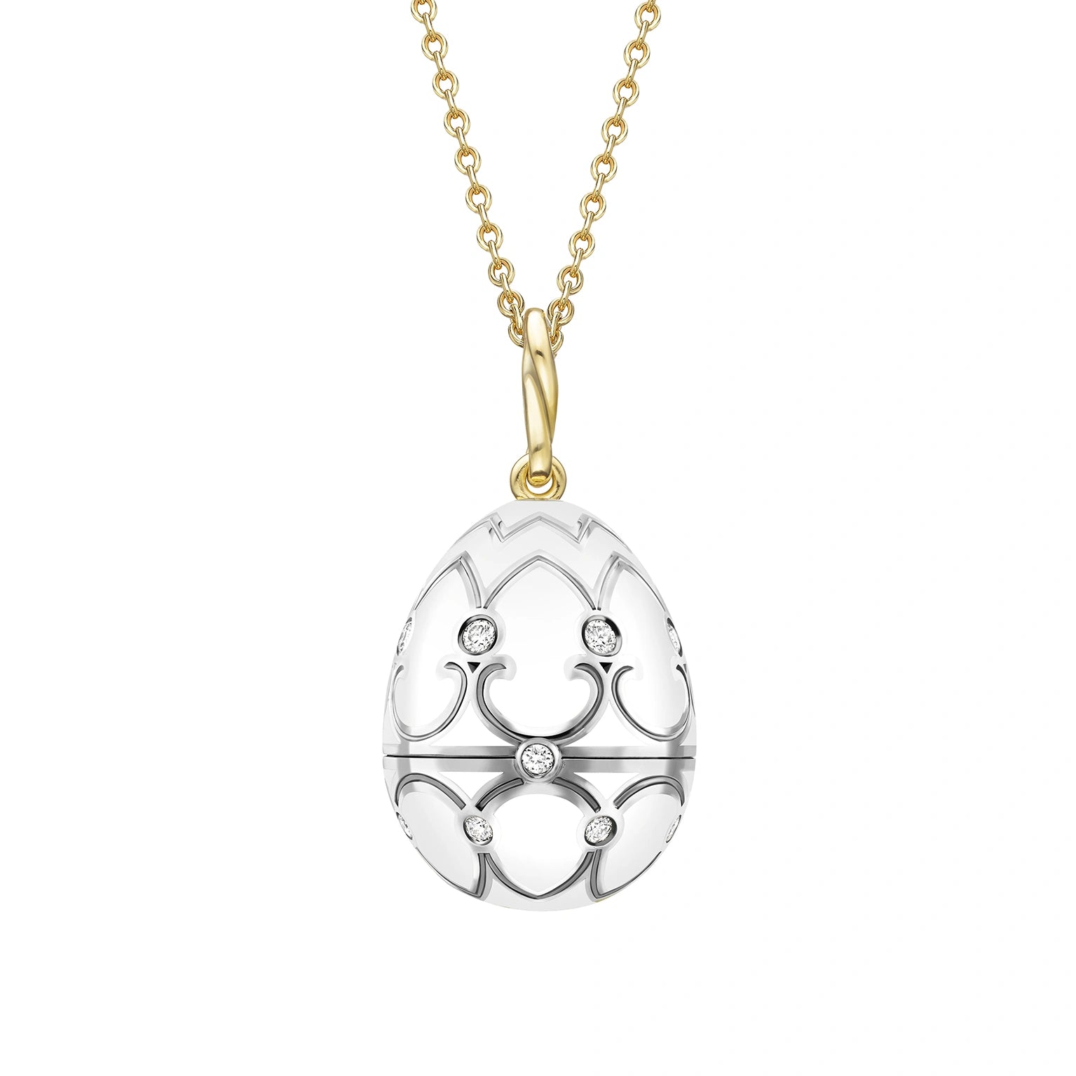 Yellow and White Gold Diamond and Black Enamel Seal Pup Surprise Locket | Fabergé