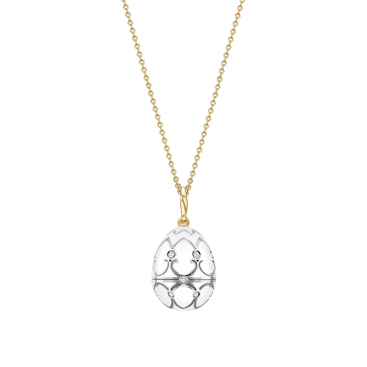 Heritage Yellow and White Gold Diamond & White Guilloché Enamel Black Swan Surprise Locket