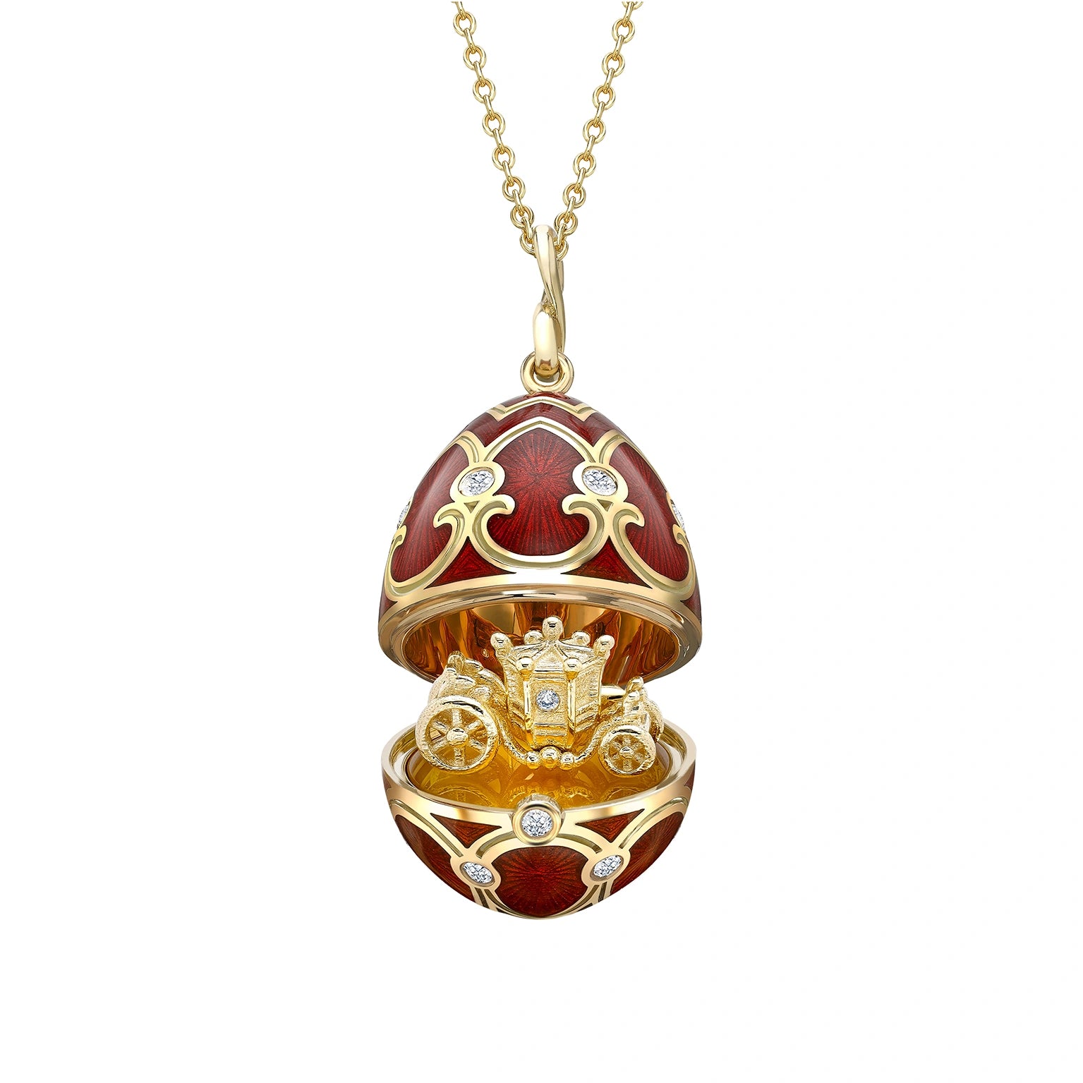 Yellow Gold Diamond and Red Guilloché Enamel Gold State Coach | Fabergé