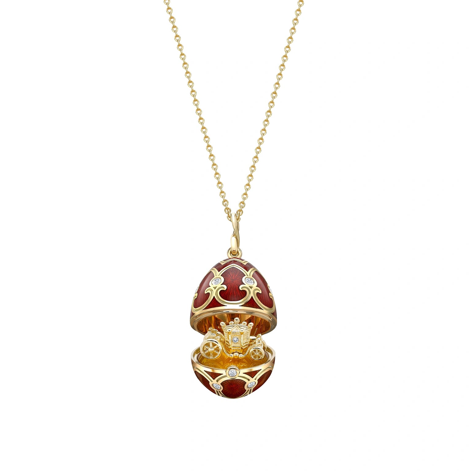 Yellow Gold Diamond and Red Guilloché Enamel Gold State Coach | Fabergé