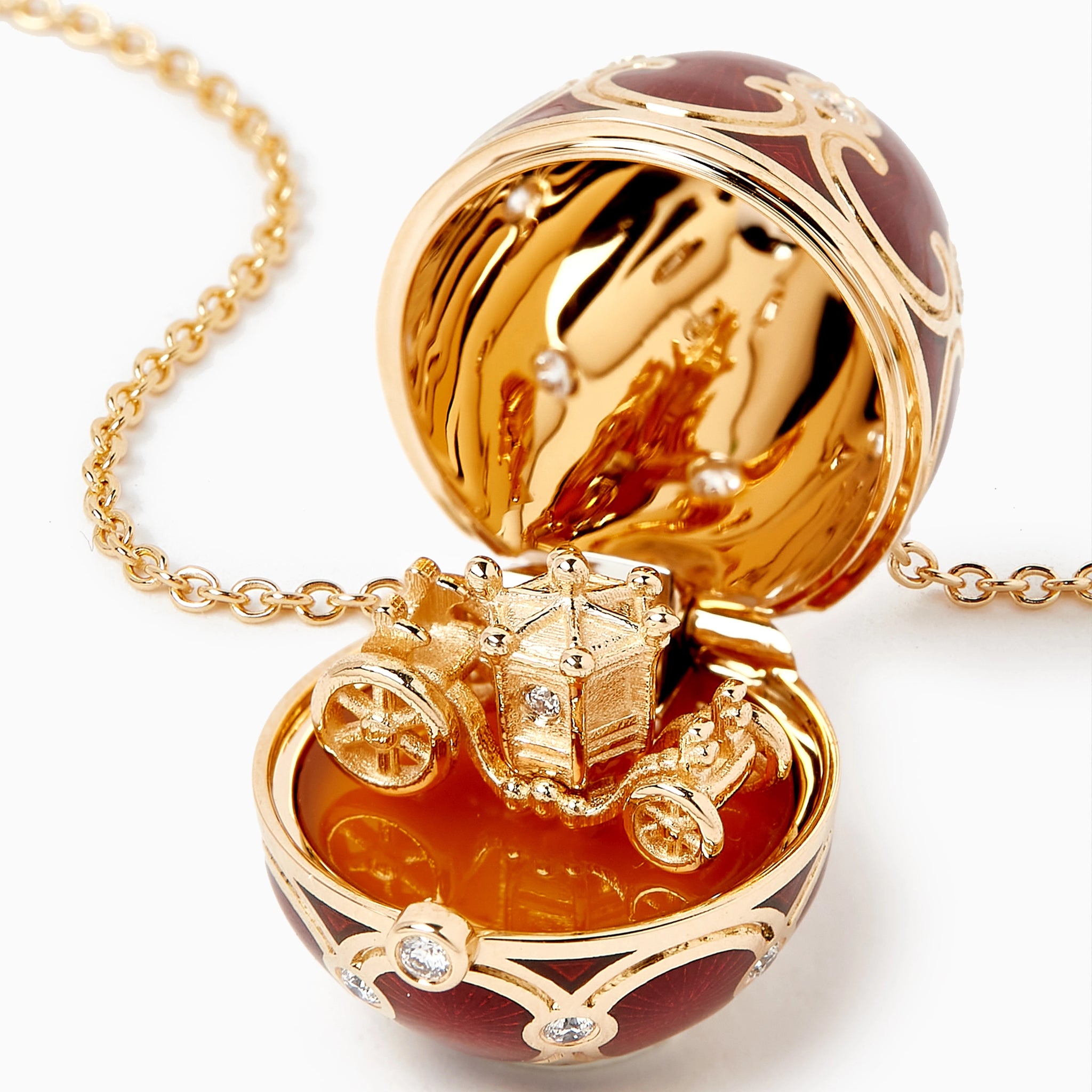 Yellow Gold Diamond and Red Guilloché Enamel Gold State Coach | Fabergé