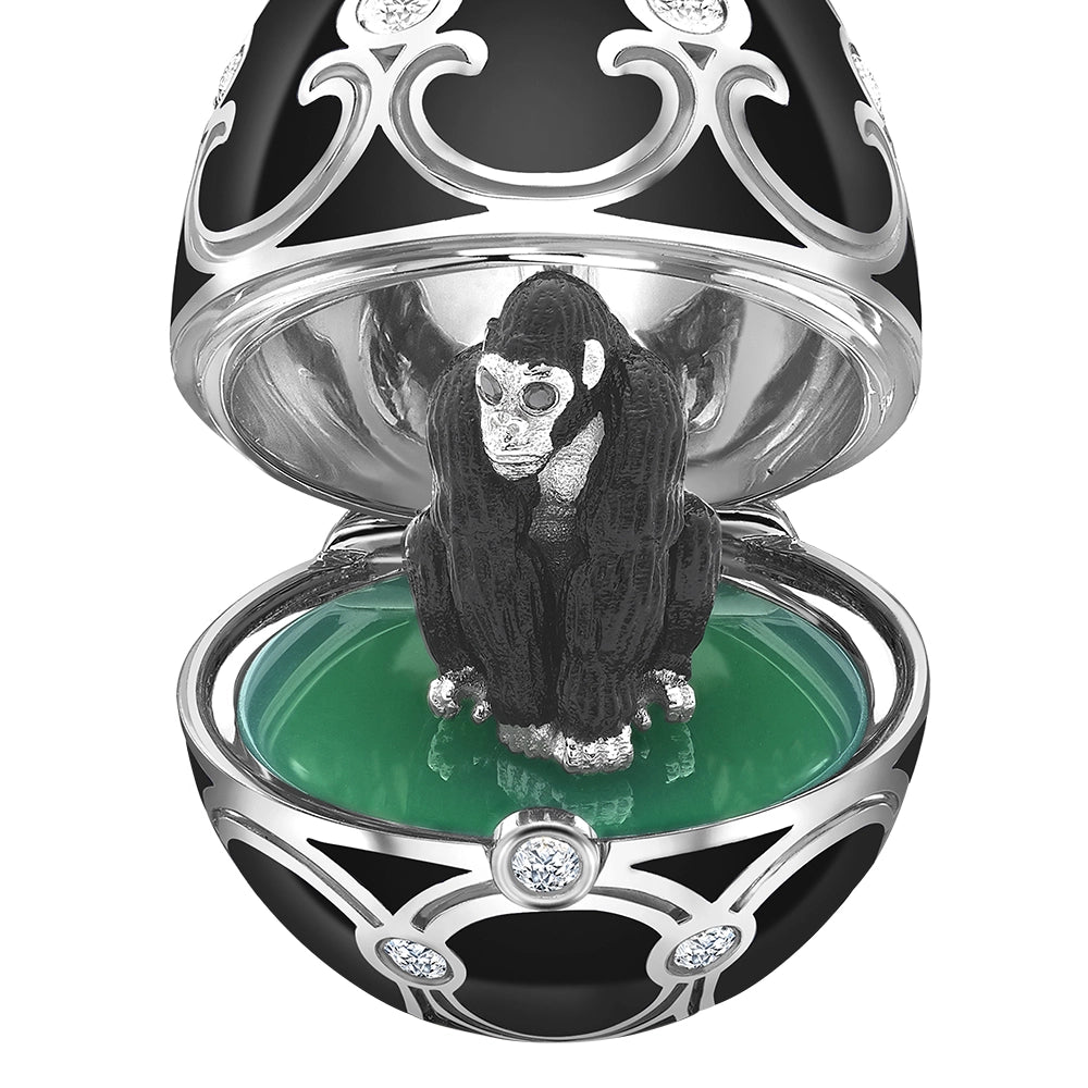 Heritage Yellow Gold Diamond & Black Guilloché Enamel Gorilla Surprise Locket