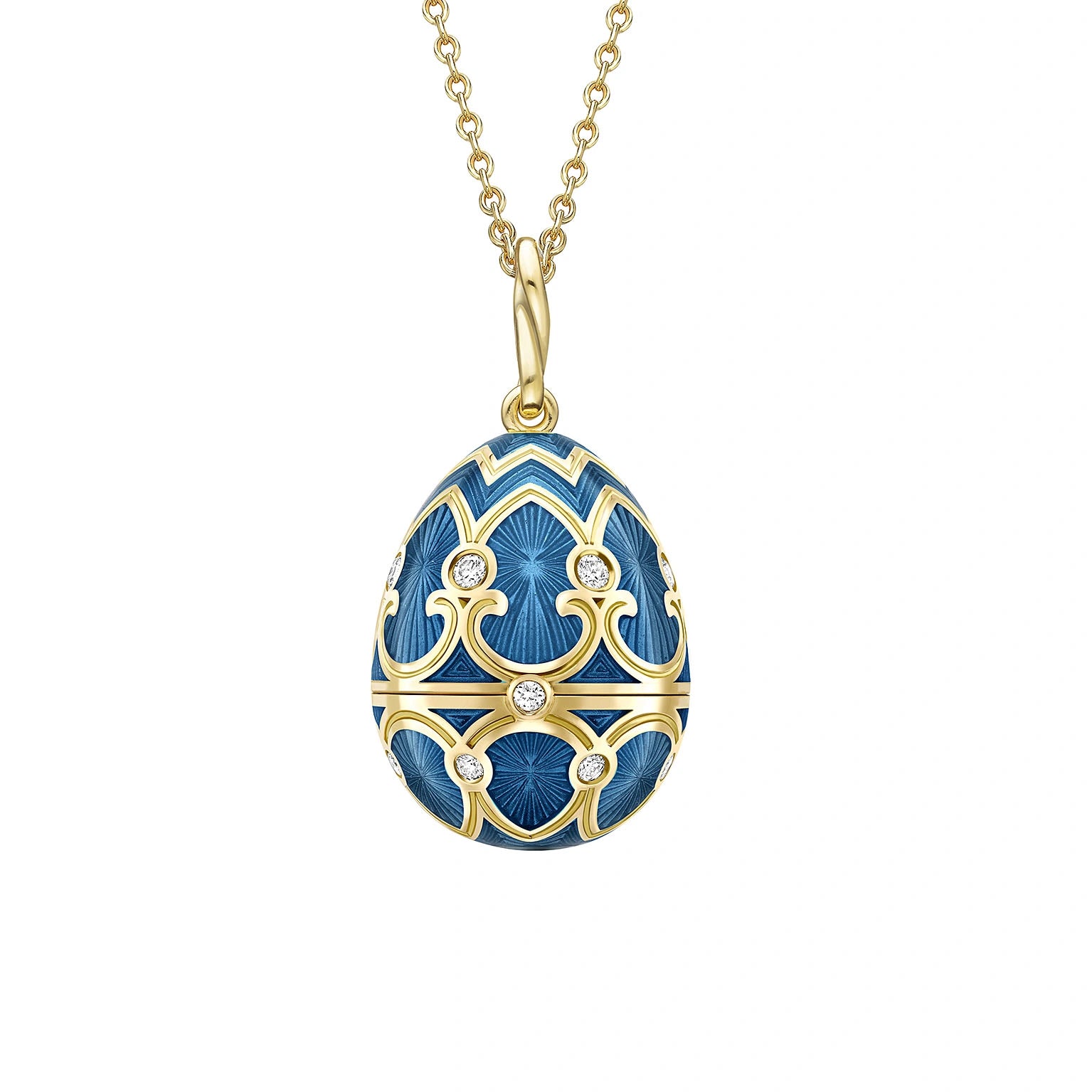 Heritage Yellow Gold Diamond & Blue Guilloché Enamel Waterlily Surprise Locket
