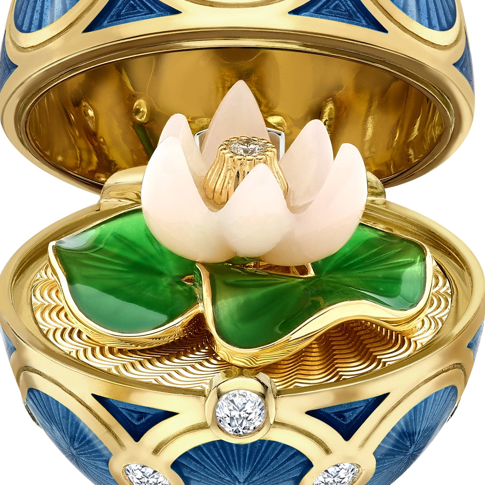 Heritage Yellow Gold Diamond & Blue Guilloché Enamel Waterlily Surprise Locket