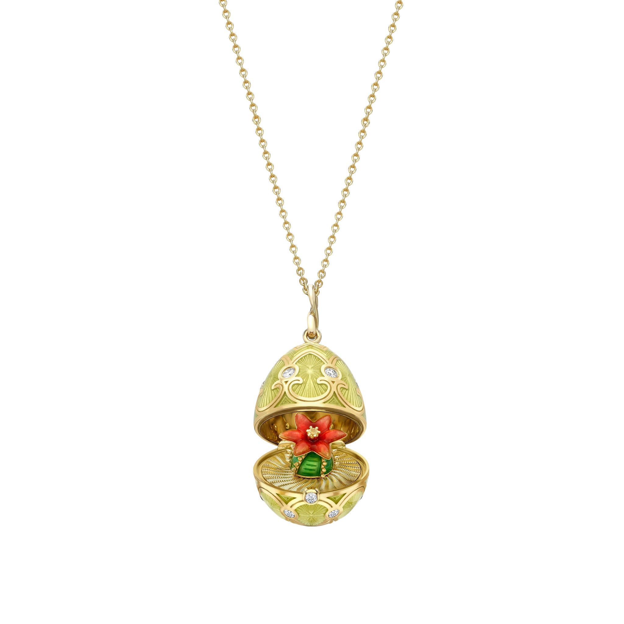 Heritage Yellow Gold Diamond & Gold Guilloché Enamel Cactus Surprise Locket