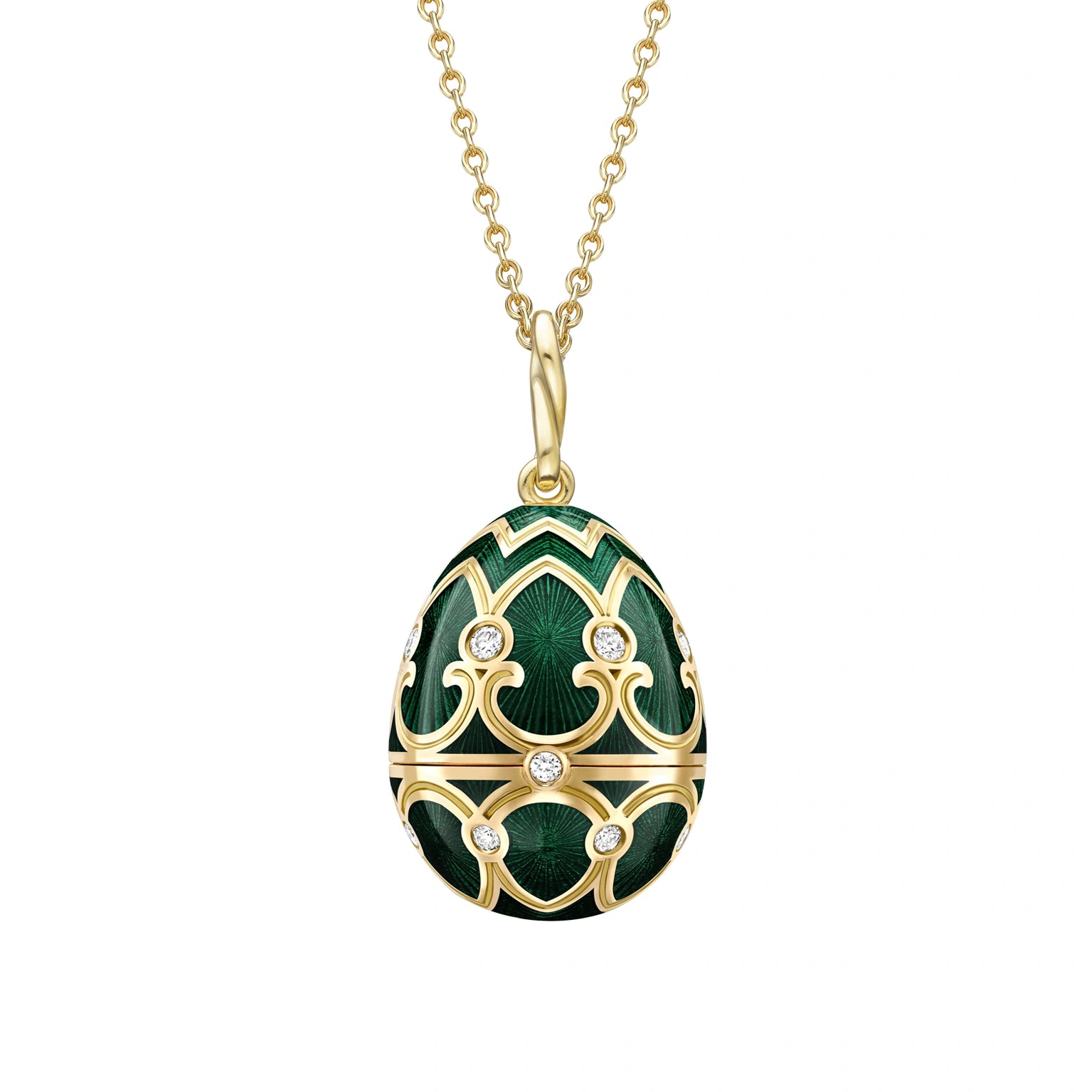 Heritage Yellow Gold Diamond & Green Guilloché Enamel Panda Surprise Locket