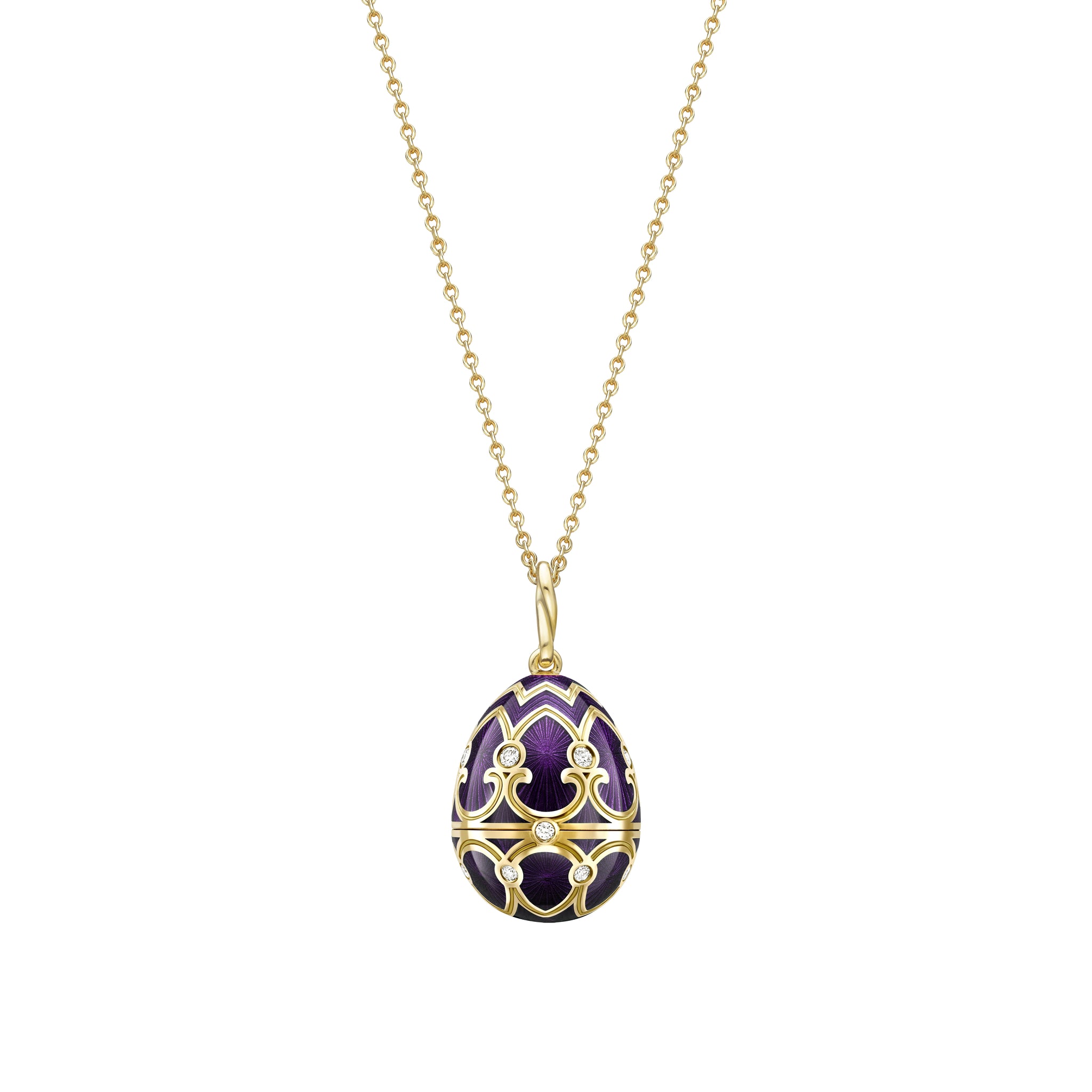 Heritage Yellow Gold Diamond & Purple Guilloché Enamel Anemone Surprise Locket