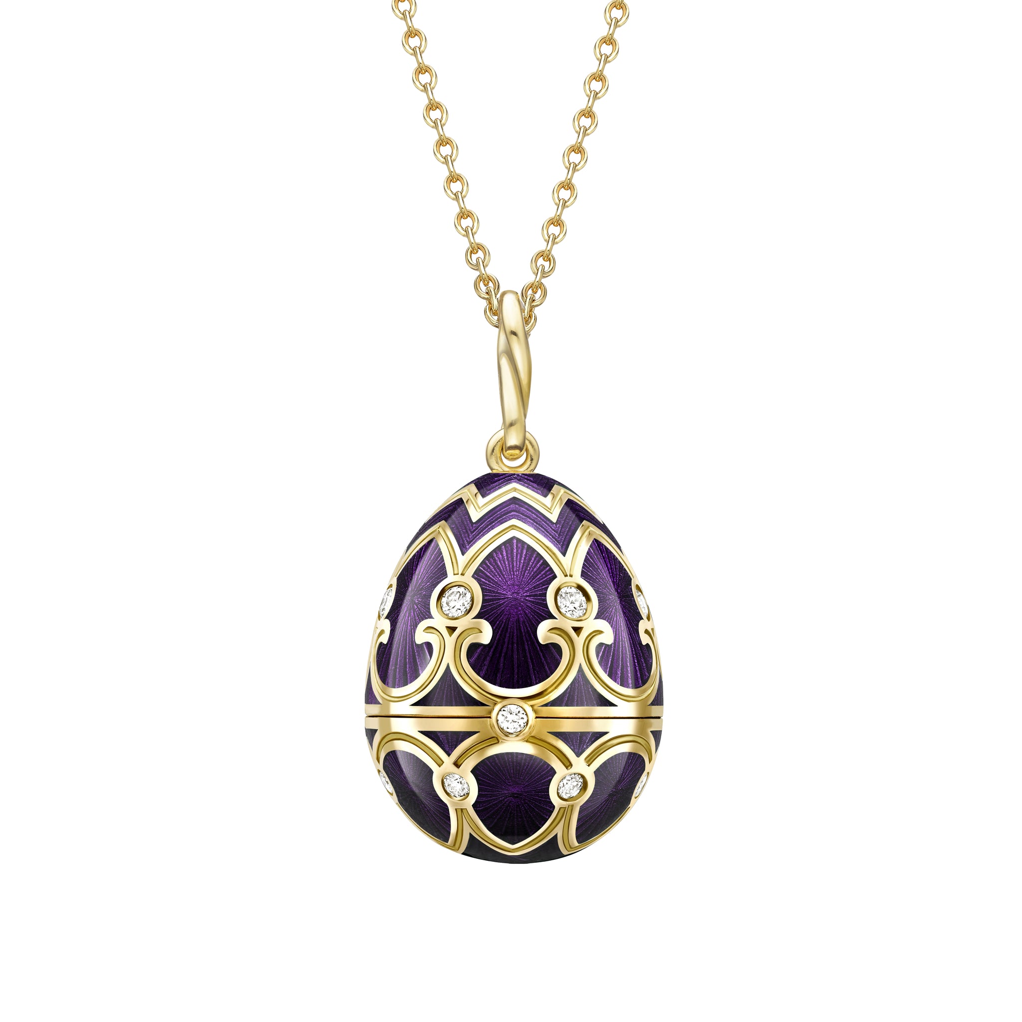Heritage Yellow Gold Diamond & Purple Guilloché Enamel Anemone Surprise Locket