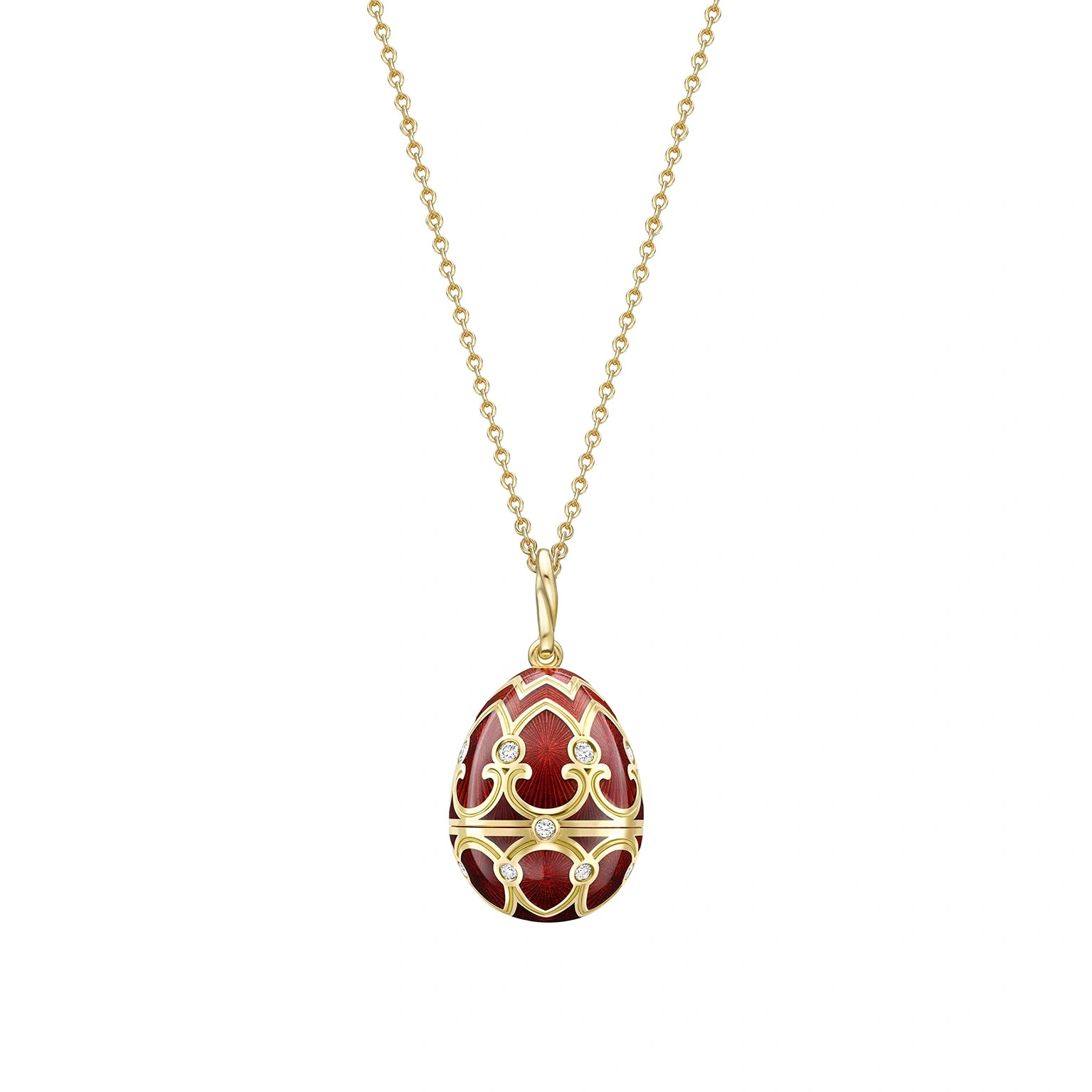 Yellow Gold Diamond & Red Guilloché Enamel Coronation Crown Surprise Locket | Fabergé
