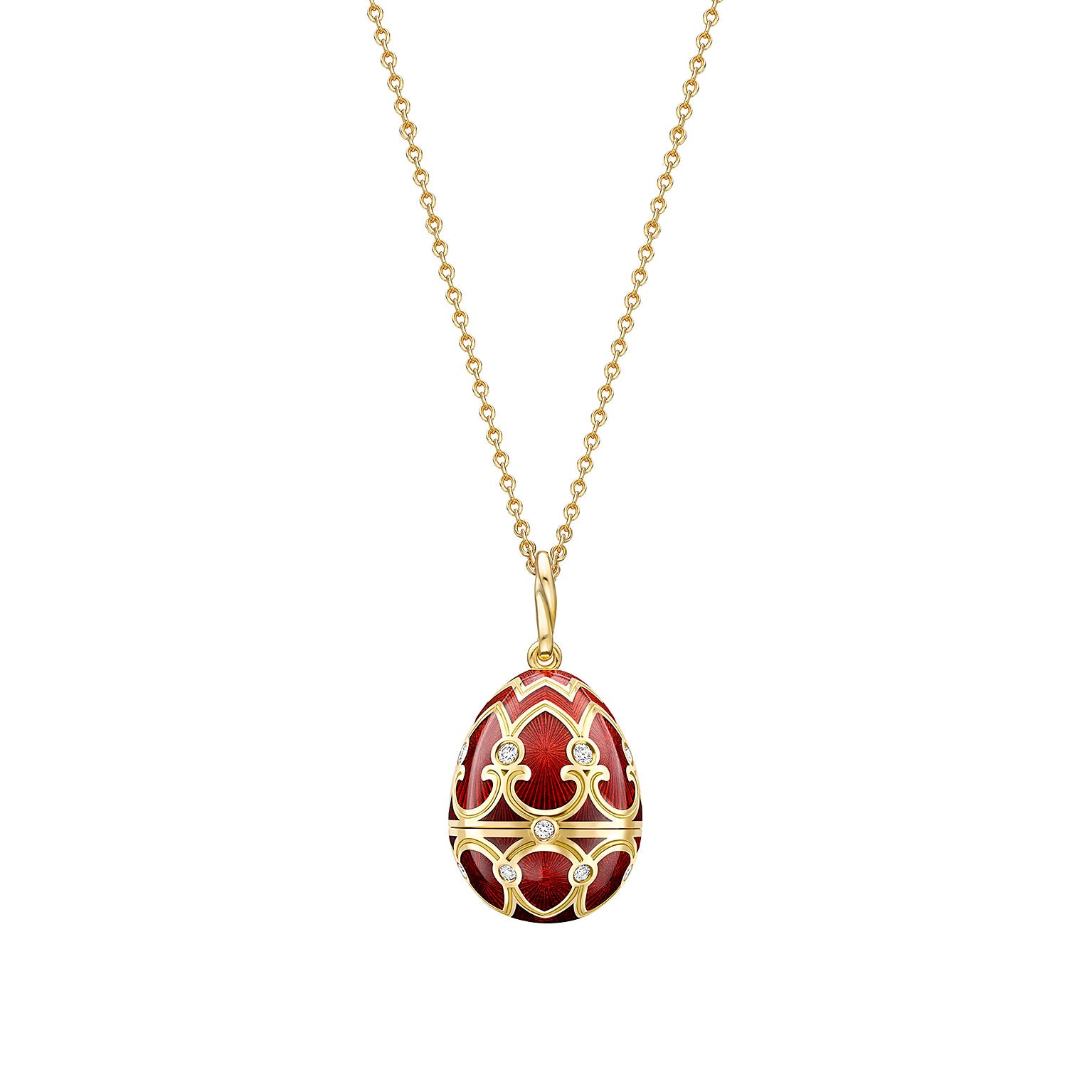 Heritage Yellow Gold Diamond & Red Guilloché Enamel Wild Rose Surprise Locket