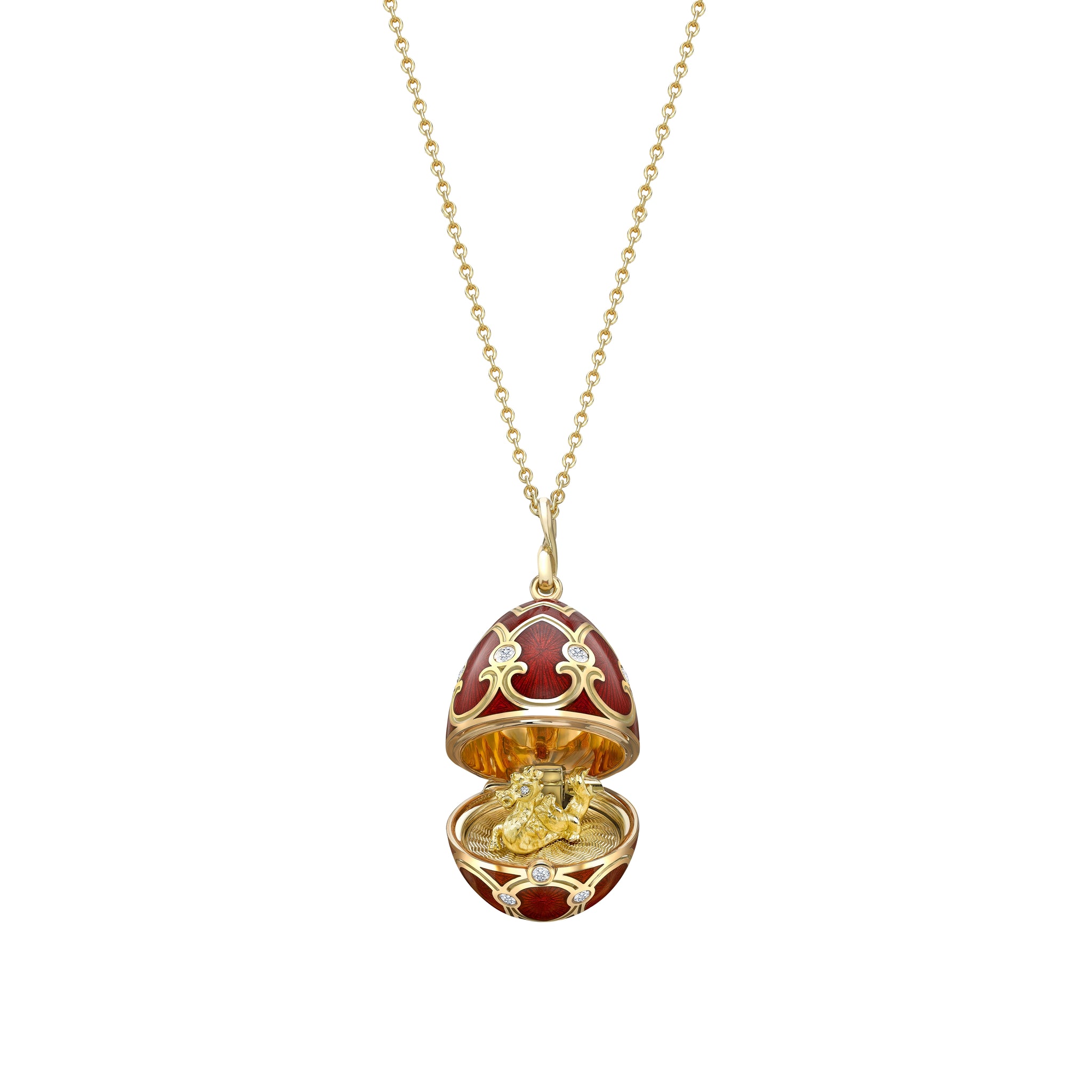 Yellow Gold Diamond & Red Guilloché Enamel Year Of The Dragon Surprise Locket | Fabergé