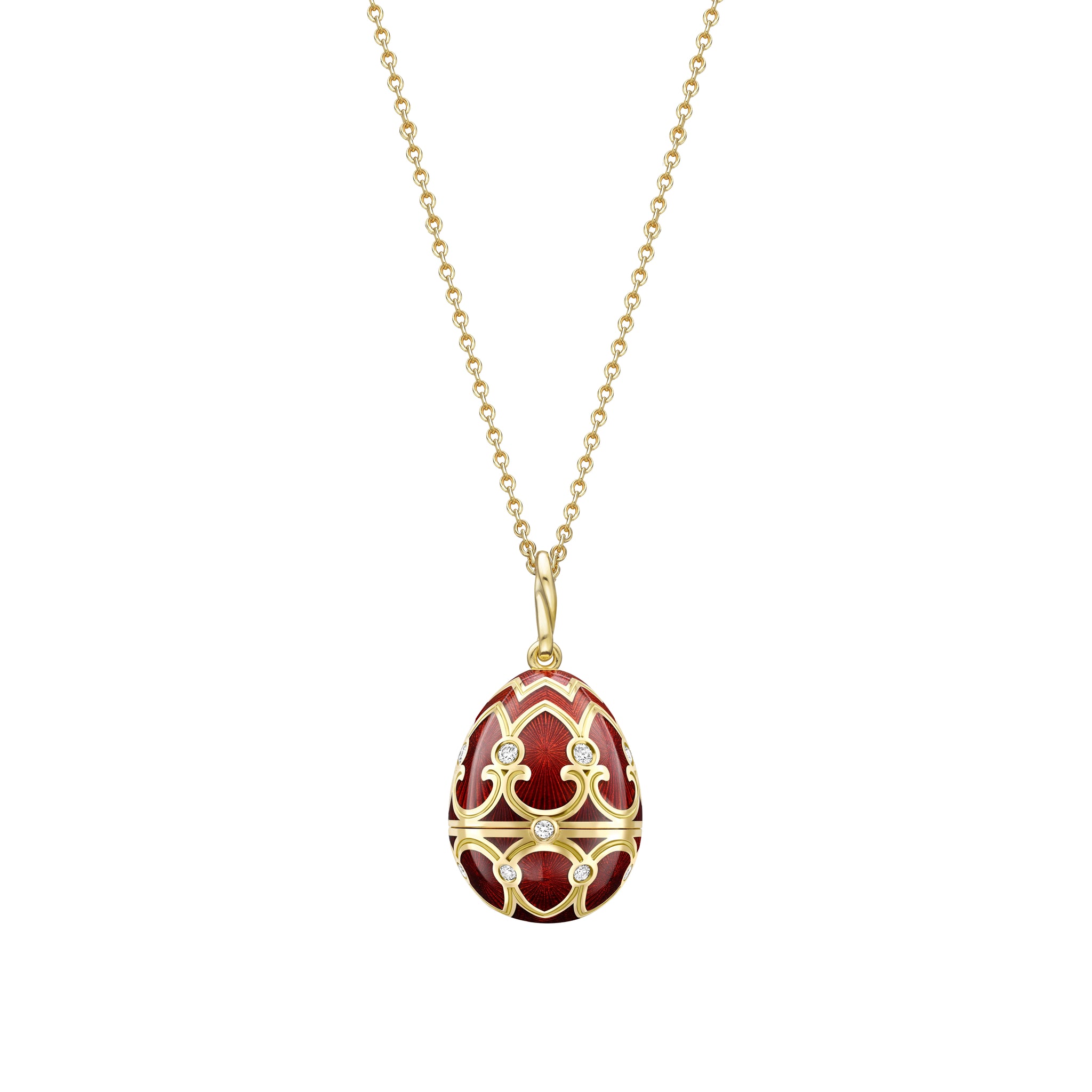 Yellow Gold Diamond & Red Guilloché Enamel Year Of The Dragon Surprise Locket | Fabergé
