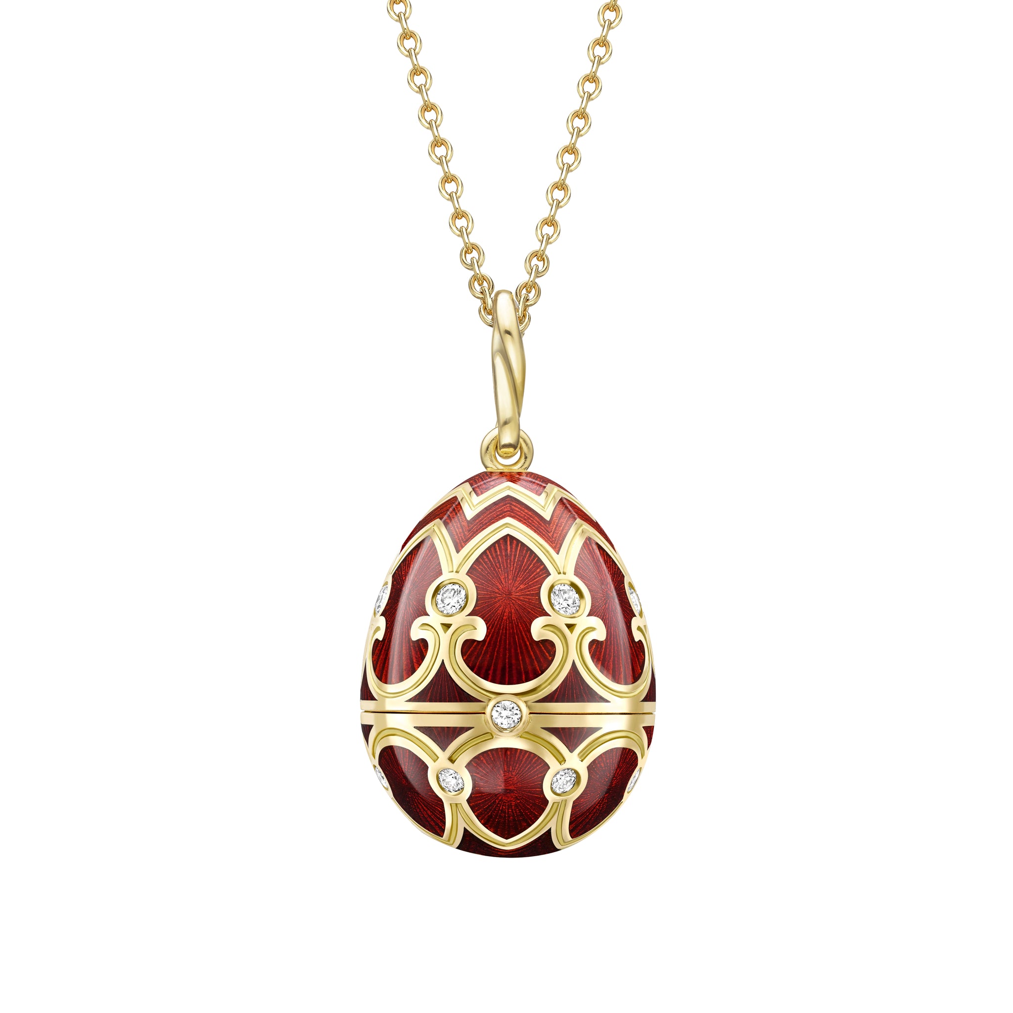 Yellow Gold Diamond & Red Guilloché Enamel Year Of The Dragon Surprise Locket | Fabergé