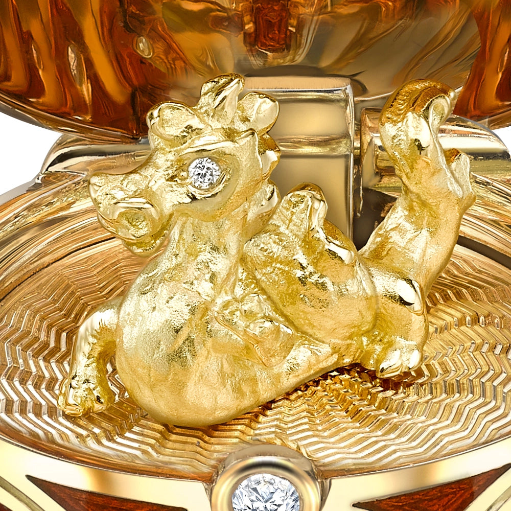 Yellow Gold Diamond & Red Guilloché Enamel Year Of The Dragon Surprise Locket | Fabergé