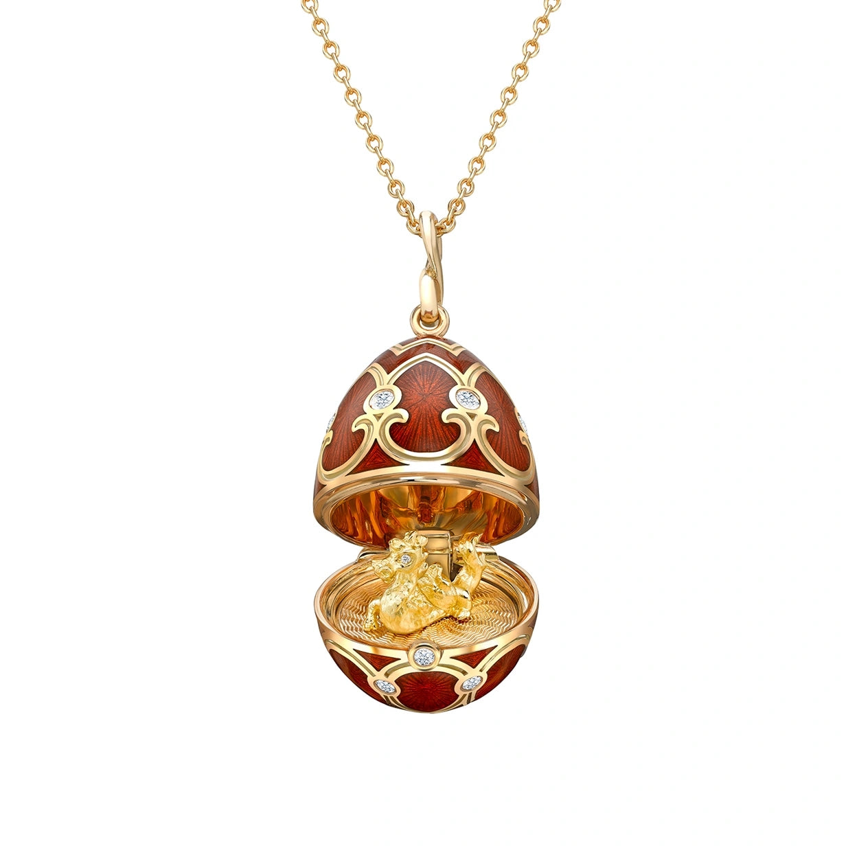 Yellow Gold Diamond & Red Guilloché Enamel Year Of The Dragon Surprise Locket | Fabergé