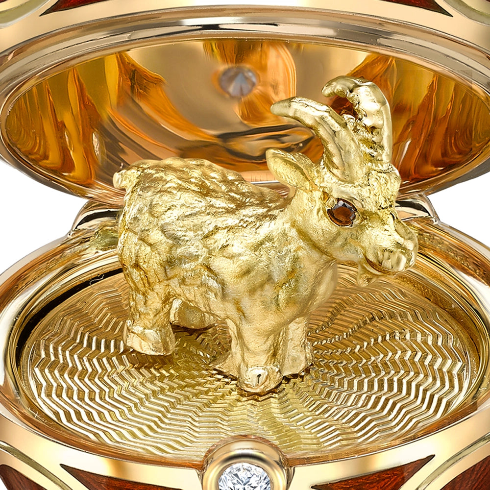 Yellow Gold Diamond & Red Guilloché Enamel Year Of The Goat Surprise Locket | Fabergé