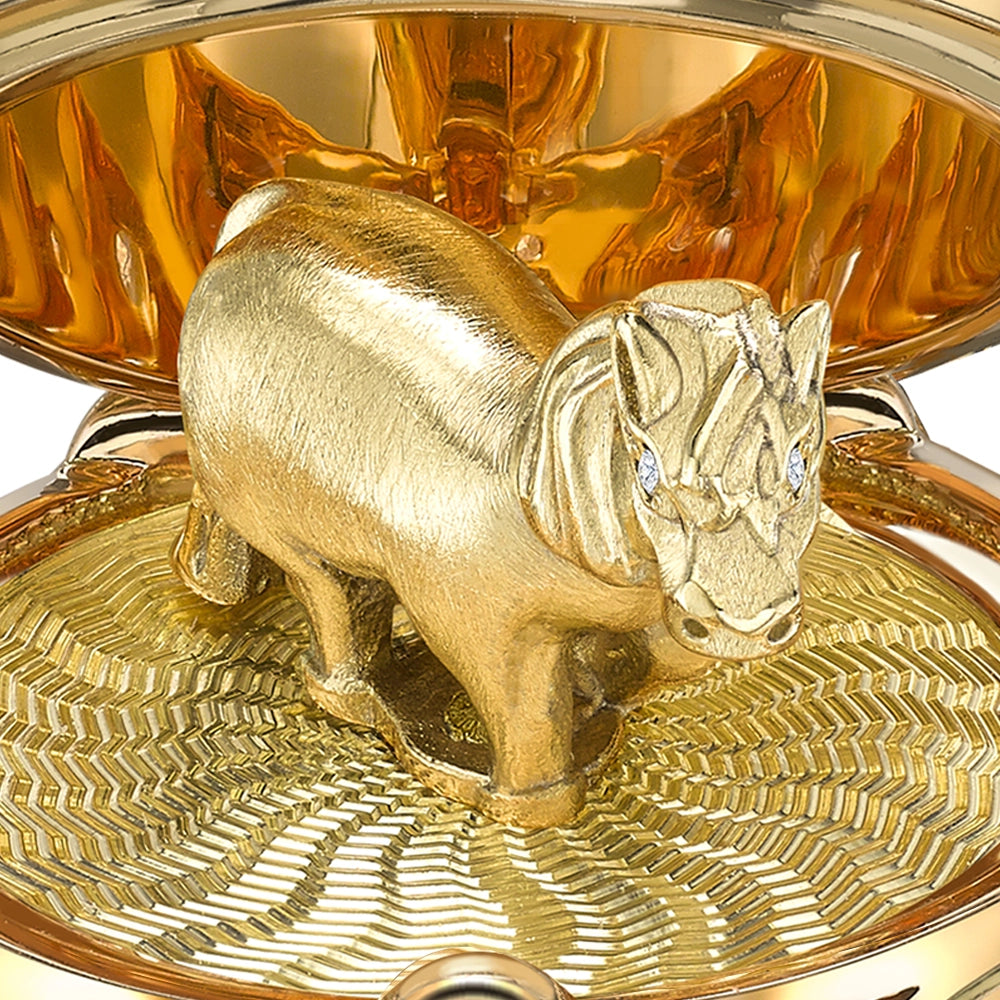 Yellow Gold Diamond & Red Guilloché Enamel Year Of The Horse Surprise Locket | Fabergé
