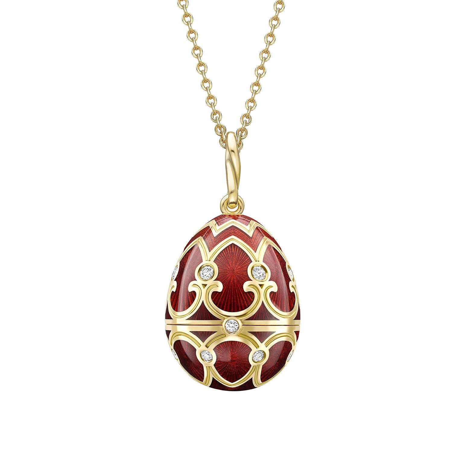 Heritage Yellow Gold Diamond & Red Guilloché Enamel Year Of The Pig Surprise Locket