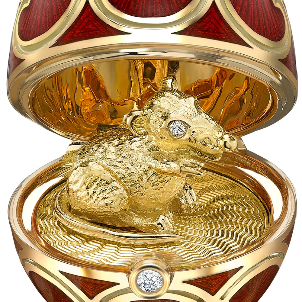 Yellow Gold Diamond & Red Guilloché Enamel Year Of The Rat Surprise Locket | Fabergé