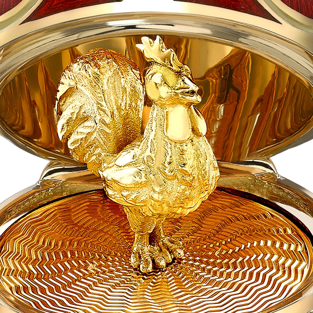 Yellow Gold Diamond & Red Guilloché Enamel Year Of The Rooster Surprise Locket | Fabergé