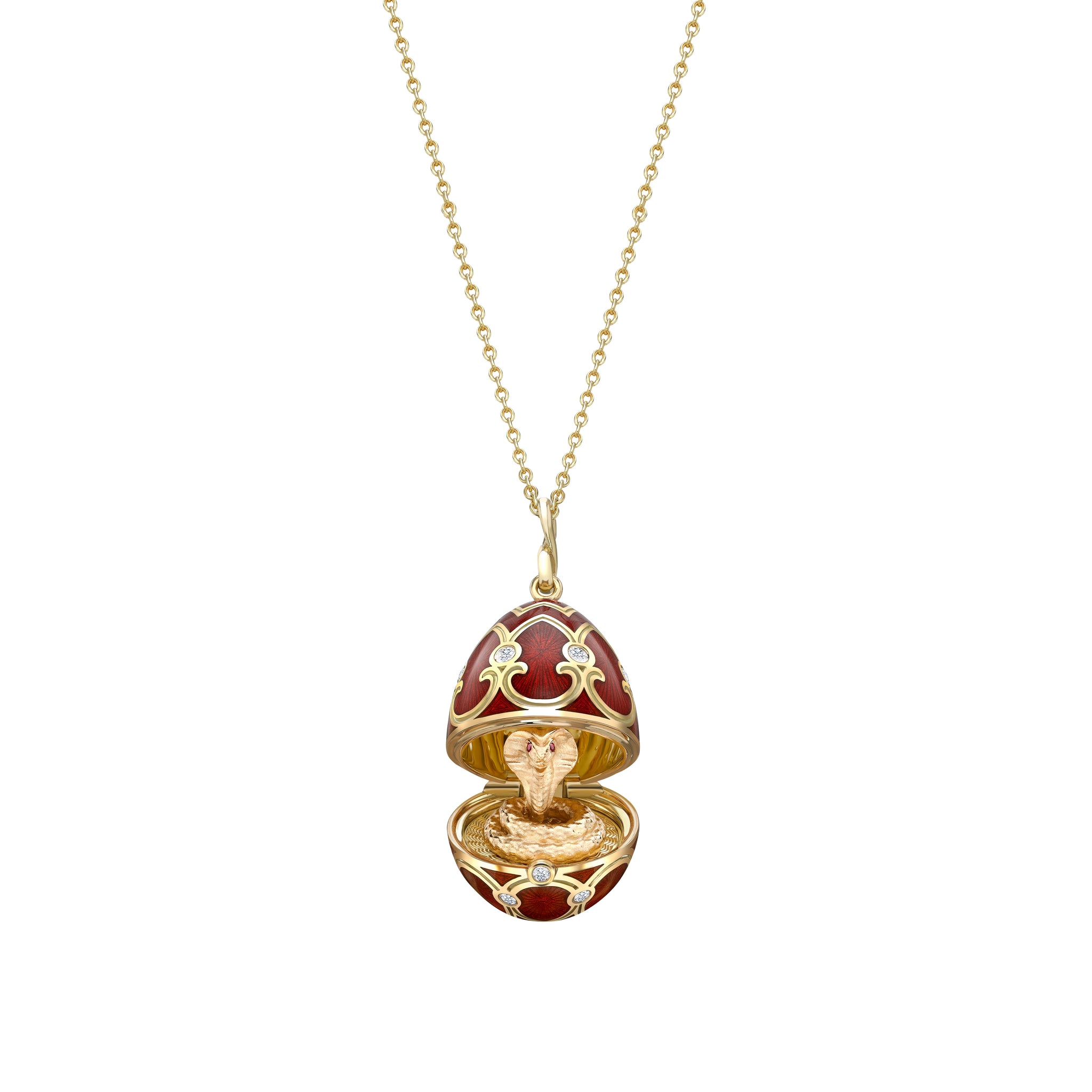 Heritage Yellow Gold Diamond & Red Guilloché Enamel Year Of The Snake Surprise Locket