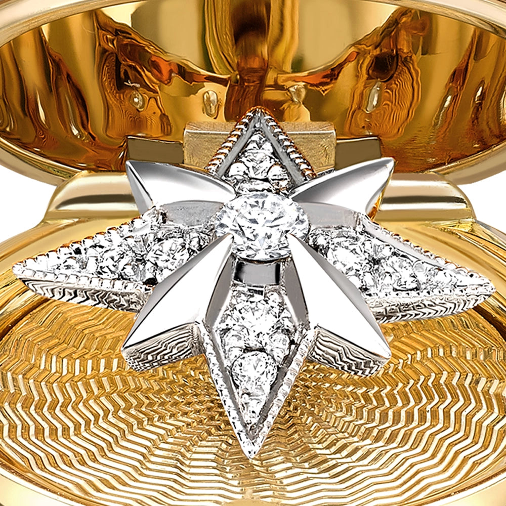 Yellow Gold Diamond & Teal Guilloché Enamel Trembling Star Surprise Locket | Fabergé