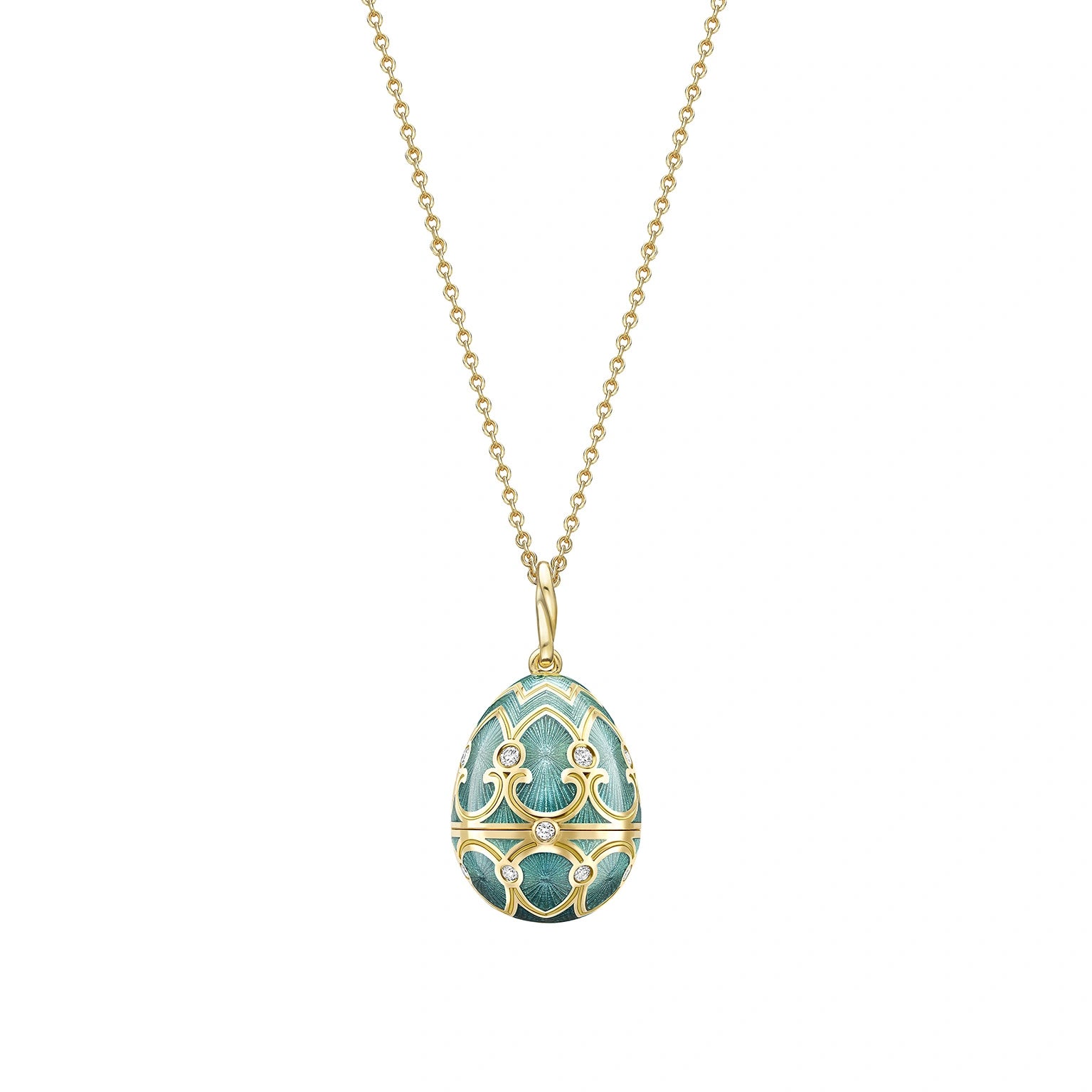Yellow Gold Diamond & Teal Guilloché Enamel Trembling Star Surprise Locket | Fabergé