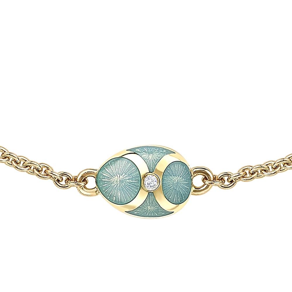 Yellow Gold Diamond & Turquoise Guilloché Enamel Chain Bracelet | Fabergé