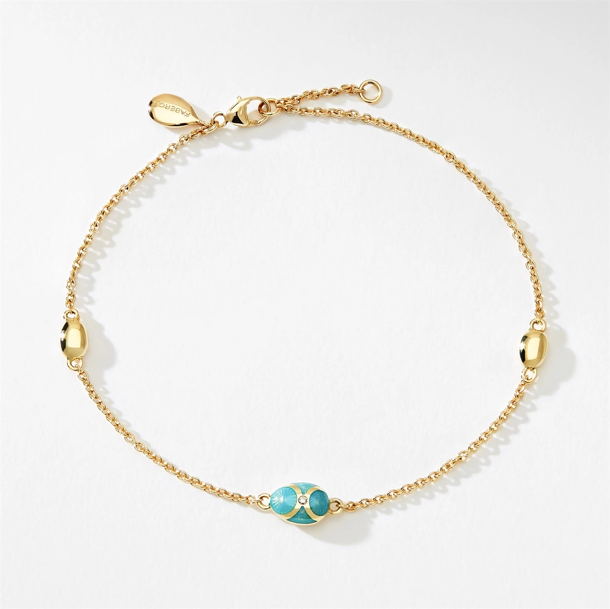 Yellow Gold Diamond & Turquoise Guilloché Enamel Chain Bracelet | Fabergé