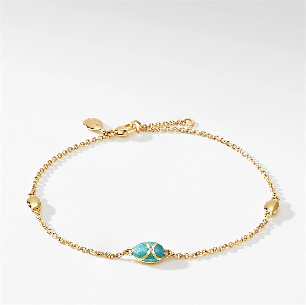 Yellow Gold Diamond & Turquoise Guilloché Enamel Chain Bracelet | Fabergé