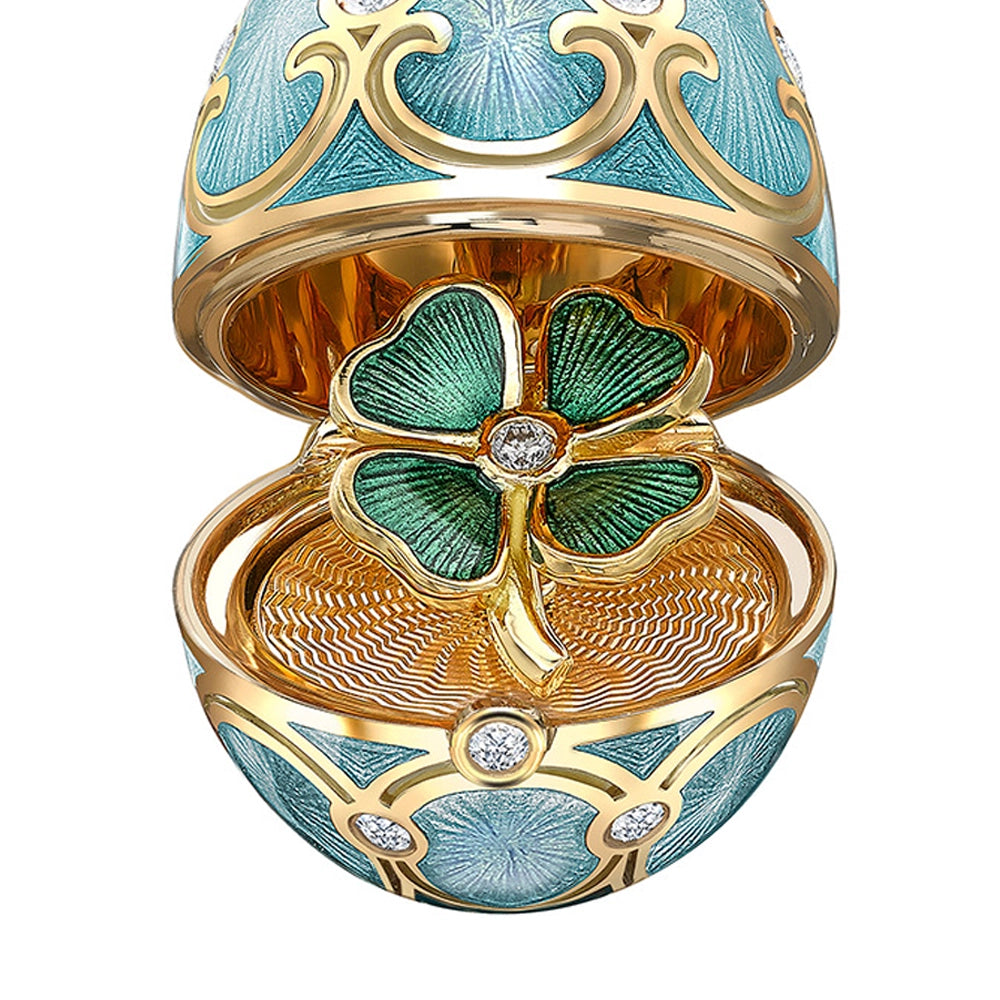 Yellow Gold Diamond & Turquoise Guilloché Enamel Clover Surprise Locket | Fabergé